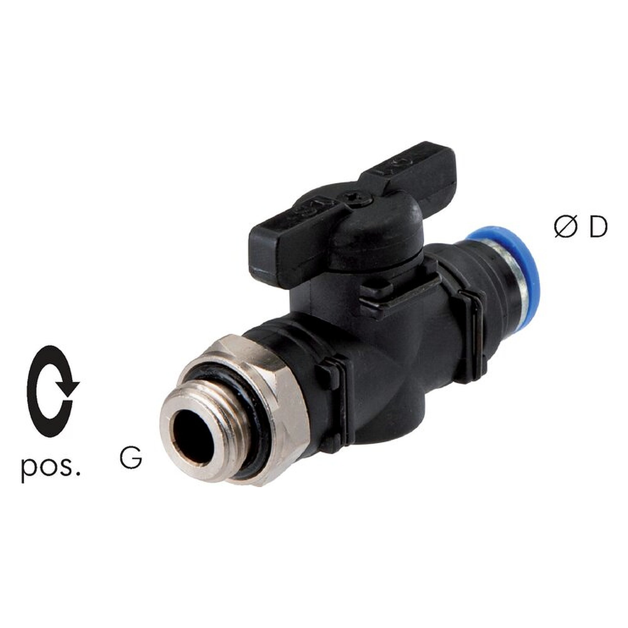 Absperrhahn G 1/8"-6 mm, IQS-Standard, Messing vernickelt / PA 66 / PPS