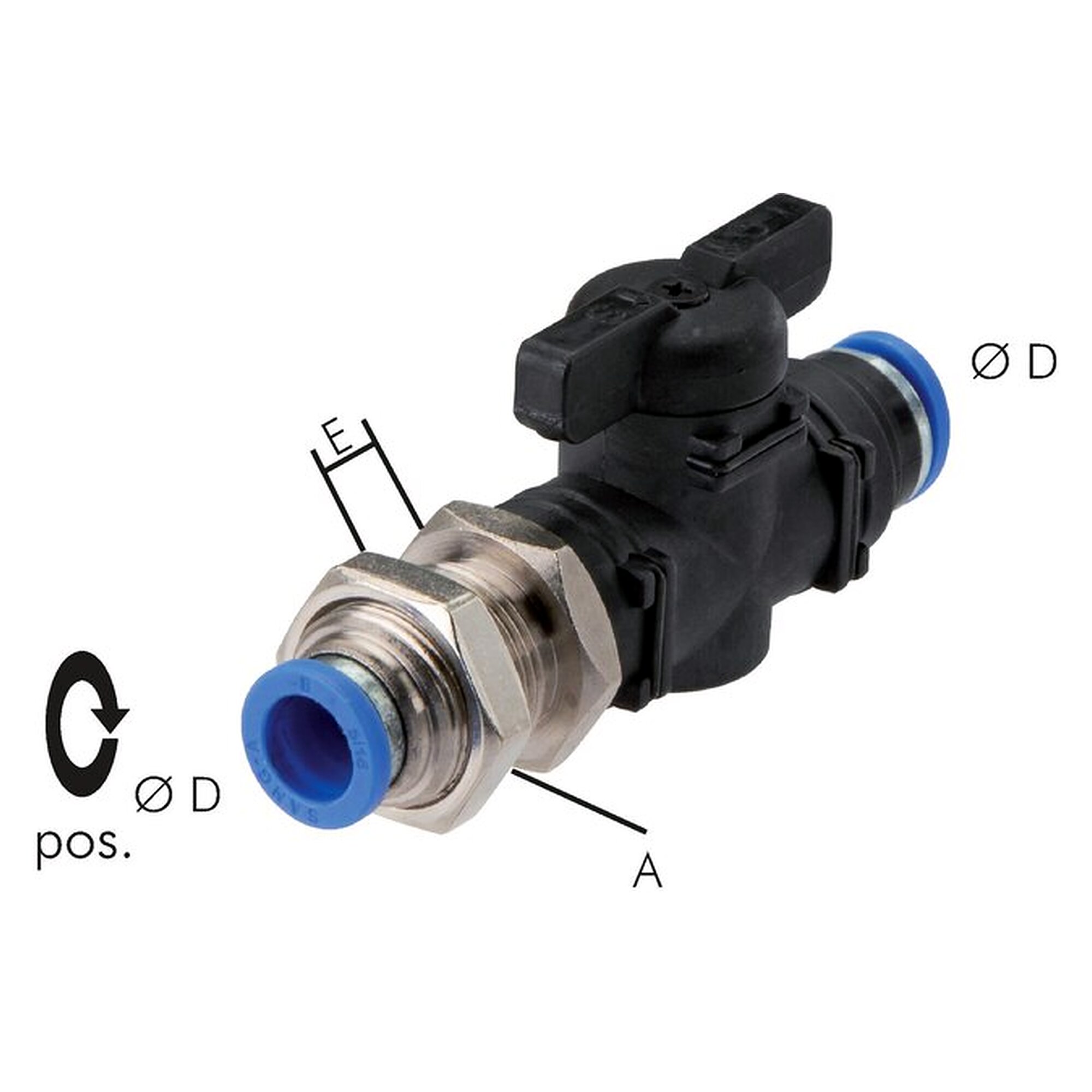 Schott-Absperrhahn 8 mm, IQS-Standard, Messing vernickelt / PA 66 / PPS