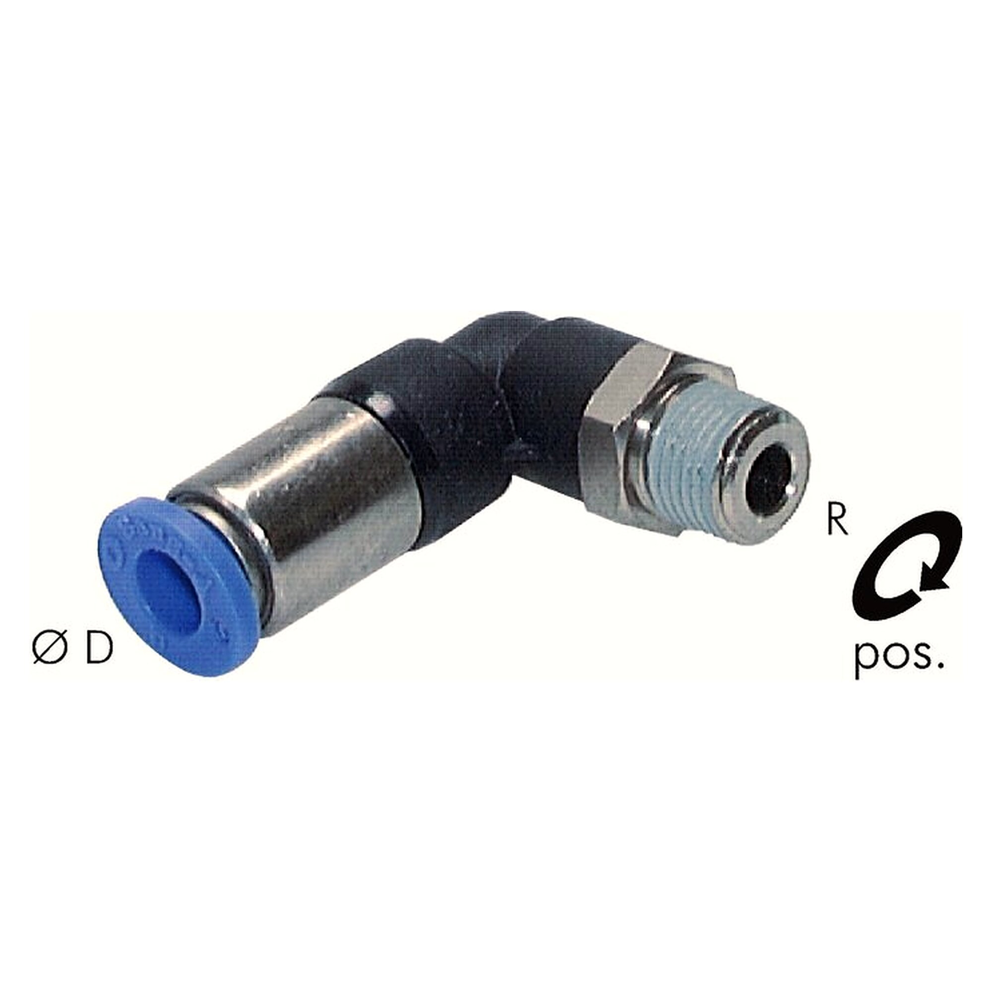 Push-in fitting, elbow design, self sealing, male thread R 3/8", tube 12 mm, nickel plated brass