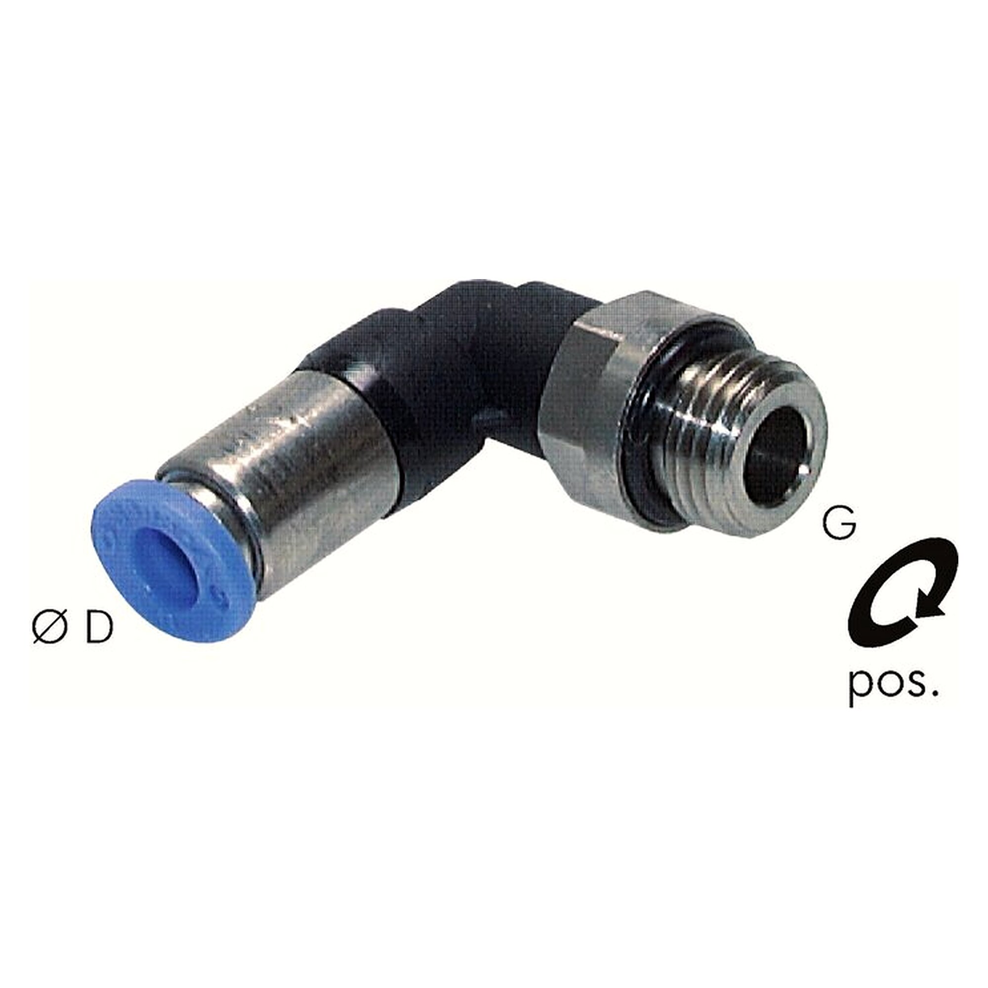 Push-in fitting, elbow design, self sealing, male thread M 5, tube 4 mm, nickel plated brass