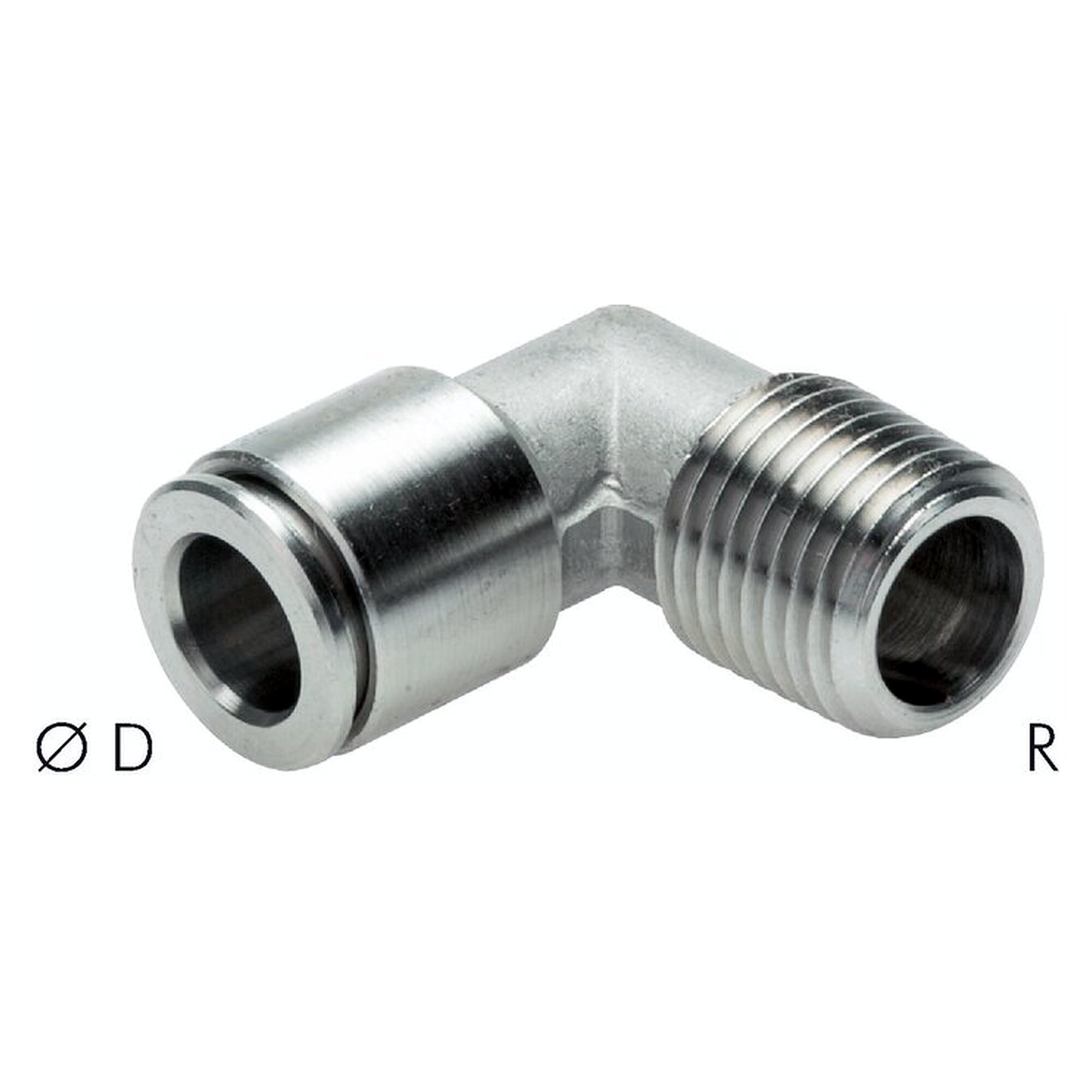 Steckanschluss, Winkelform, feststehend, Einschraubgewinde R 1/8", Schlauch 6 mm, Edelstahl 1.4404