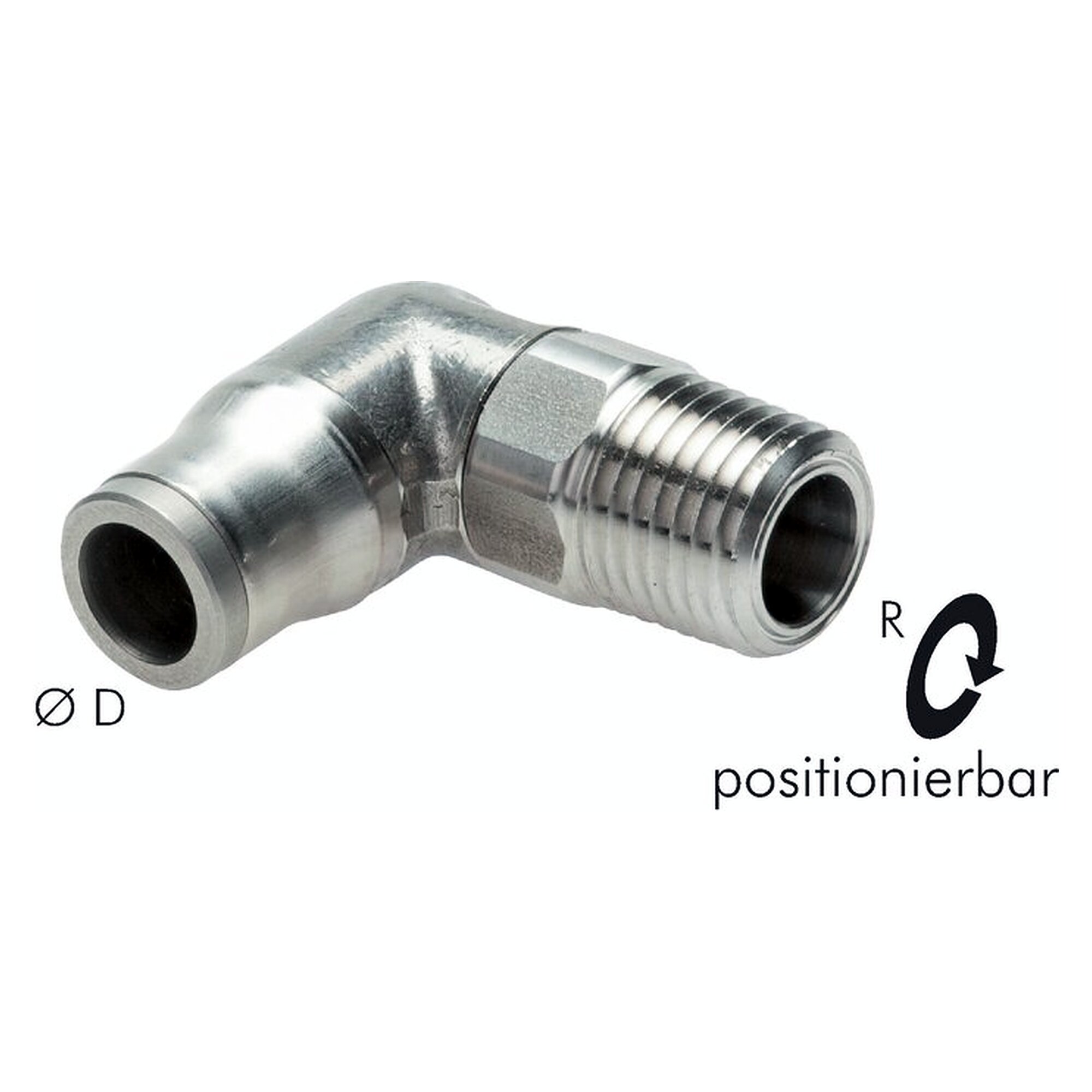 Push-in fitting, elbow design, male thread NPT 1/2", tube 12 mm, stainless steel 1.4404