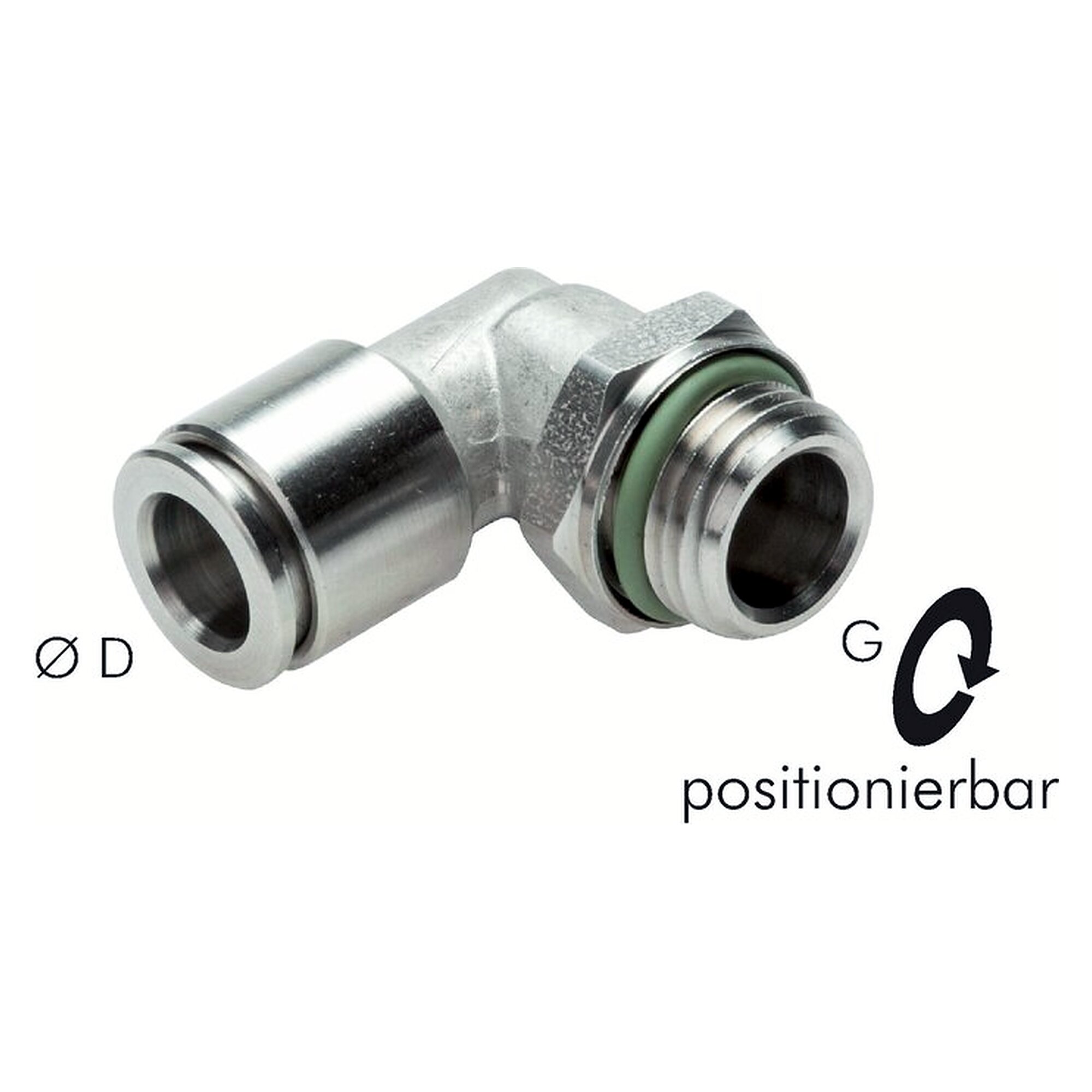 Steckanschluss, Winkelform, positionierbar, Gewinde G 3/8", Schlauch 10 mm, Edelstahl 1.4404