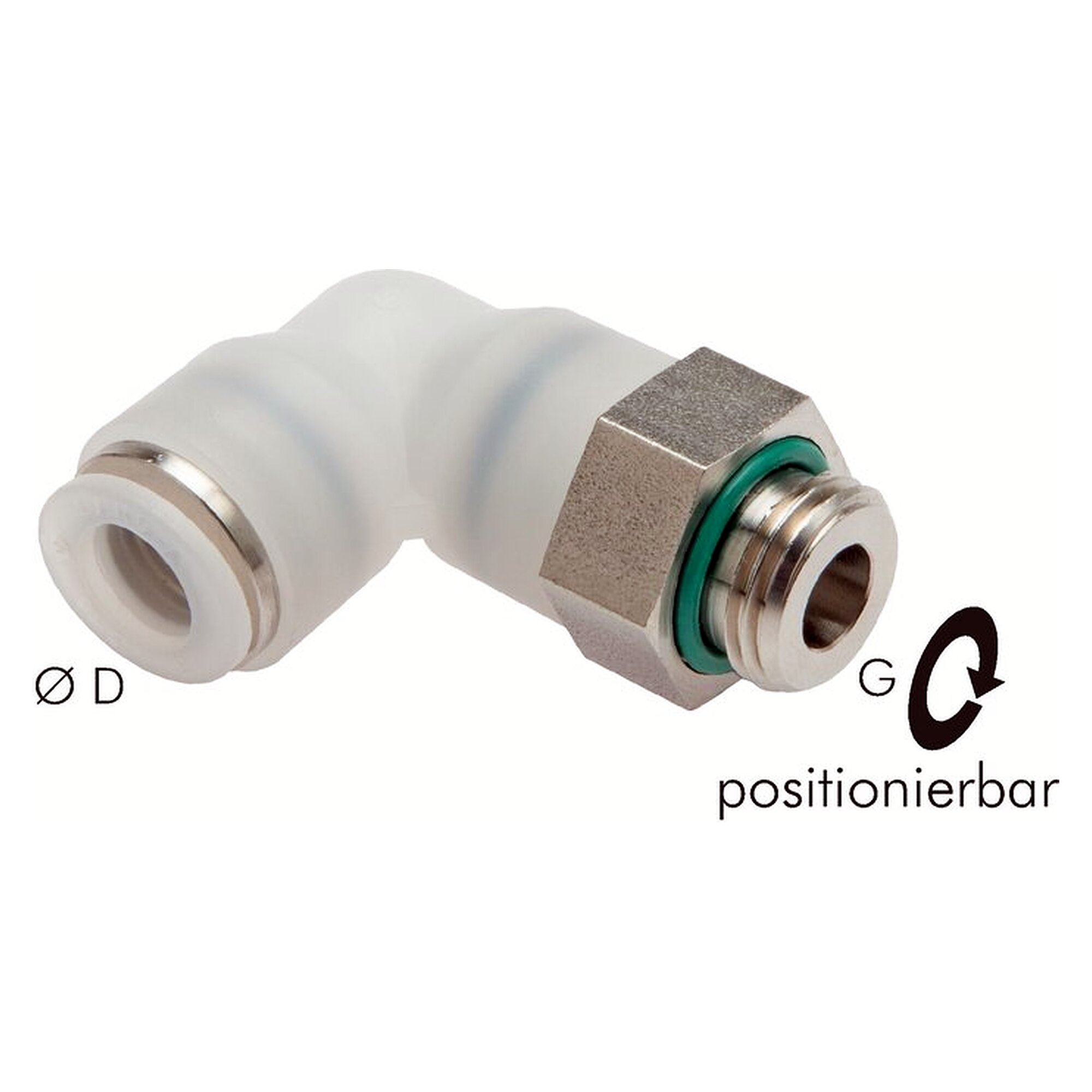 Push-in fitting, elbow design, male thread G 1/4", tube 4 mm, PVDF