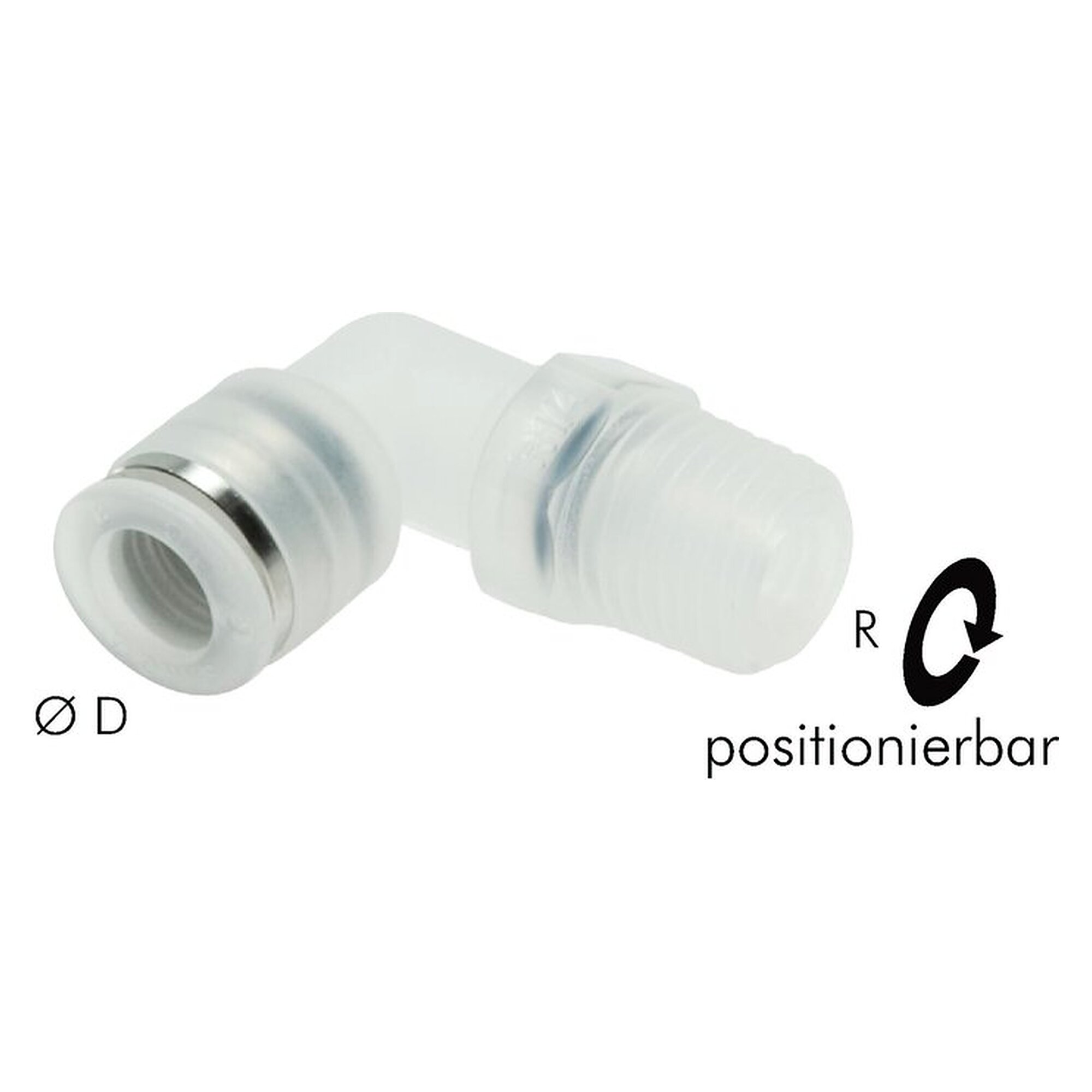 Push-in fitting, elbow design, thread R 1/4", tube 4 mm, seal EPDM mit PTFE-Beschichtung