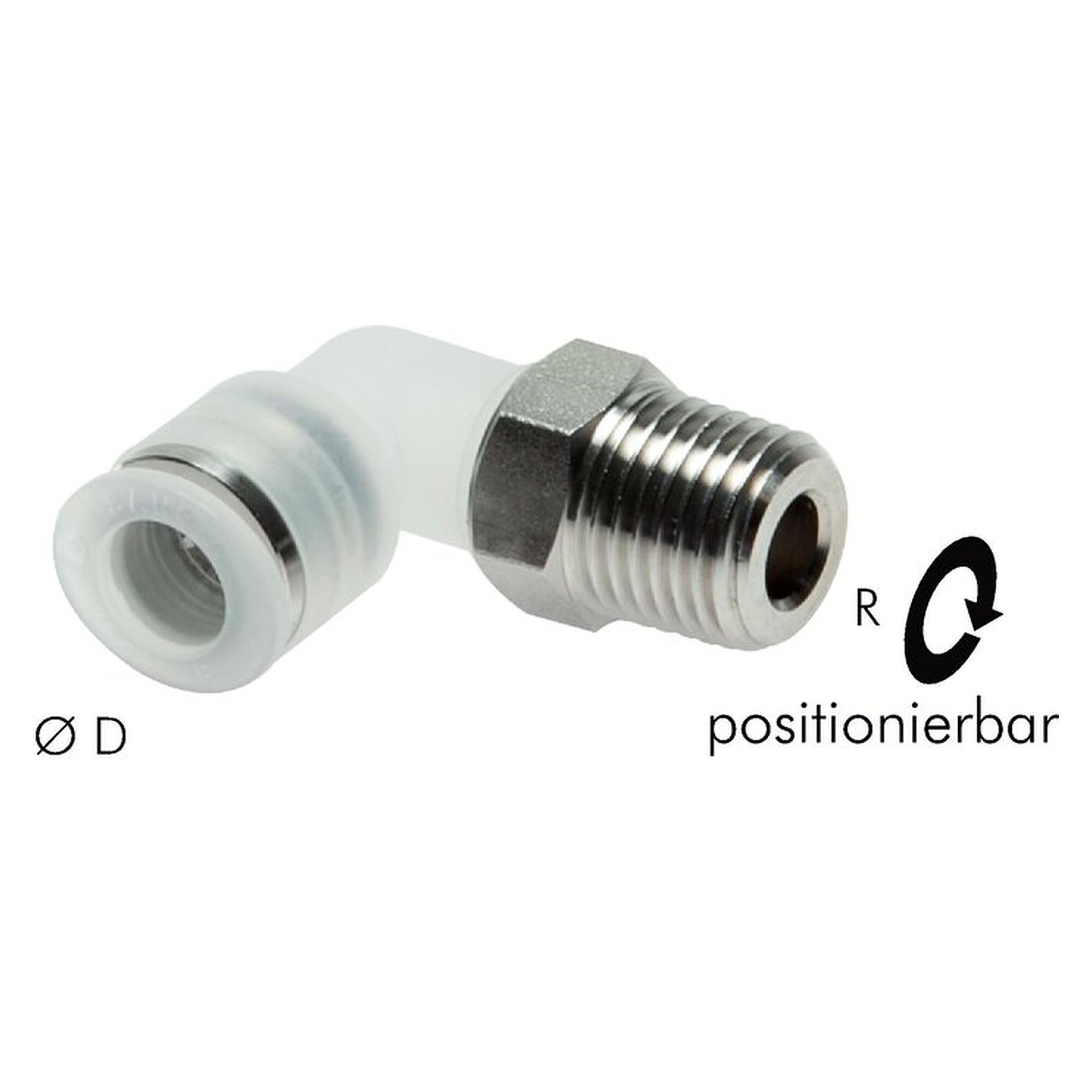 Steckanschluss, Winkelform, Gewinde R 1/8", Schlauch 8 mm, Polypropylen, Edelstahl-Gewinde
