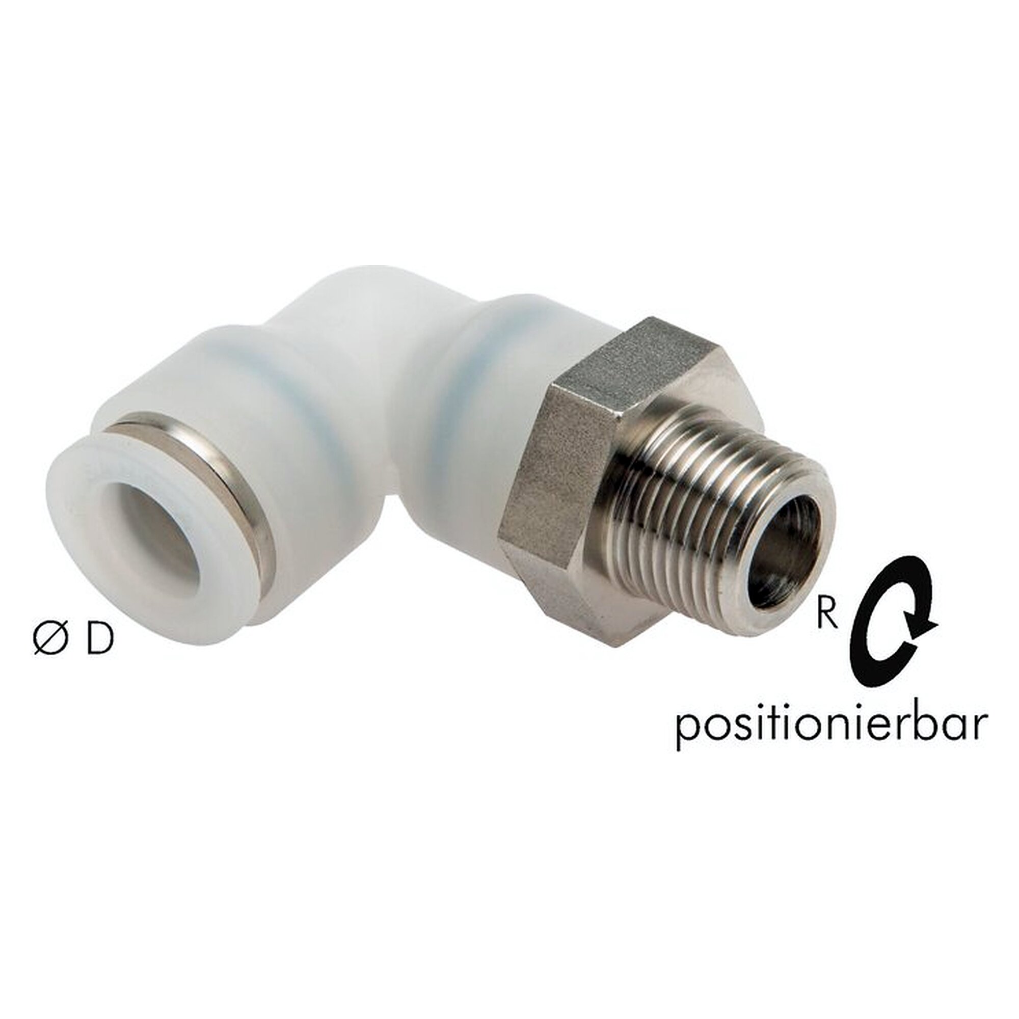 Push-in fitting, elbow design, male thread R 1/4", tube 4 mm, PVDF