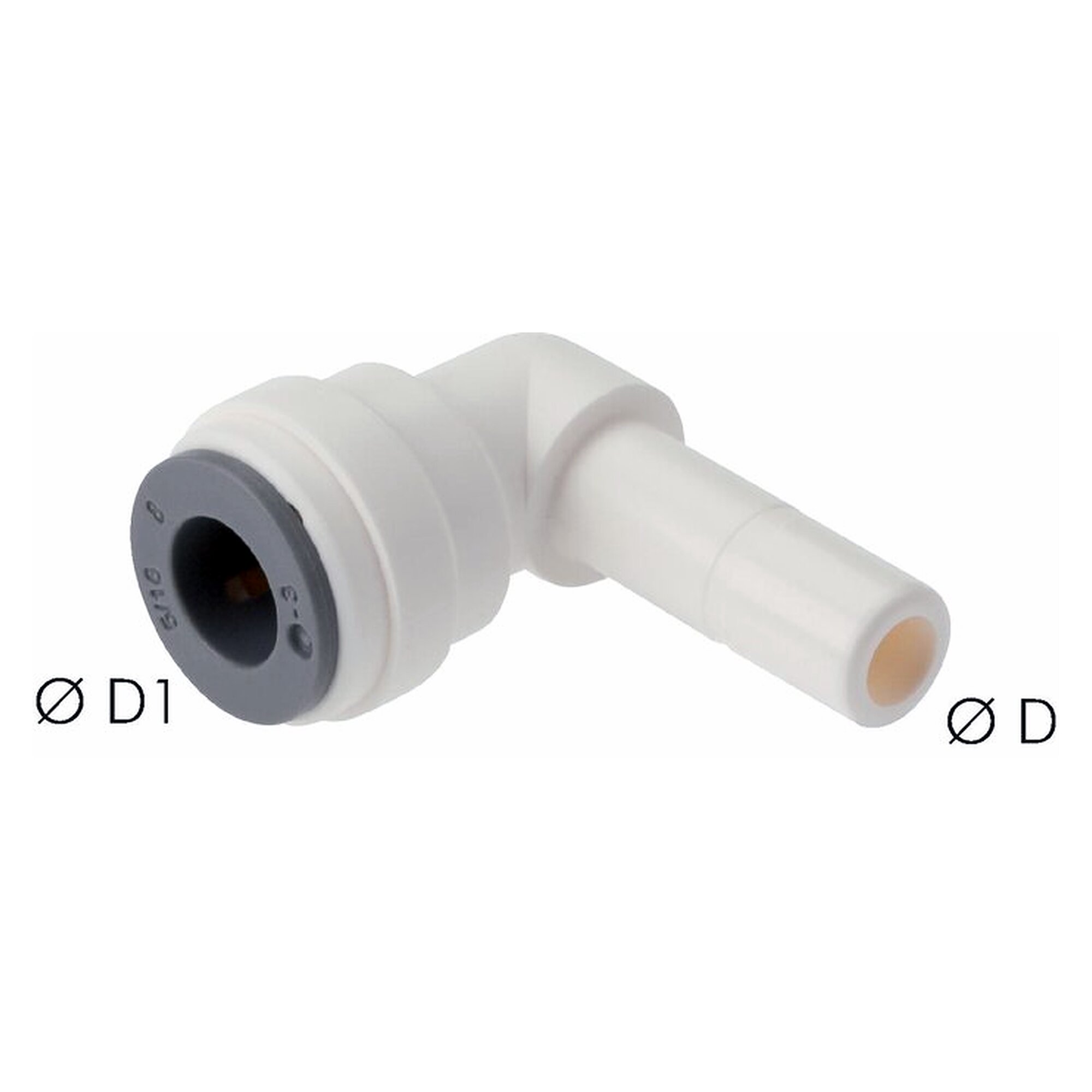 Push-in stem connector, elbow design, with EPDM seal, tube 6 mm, POM, FDA compliant