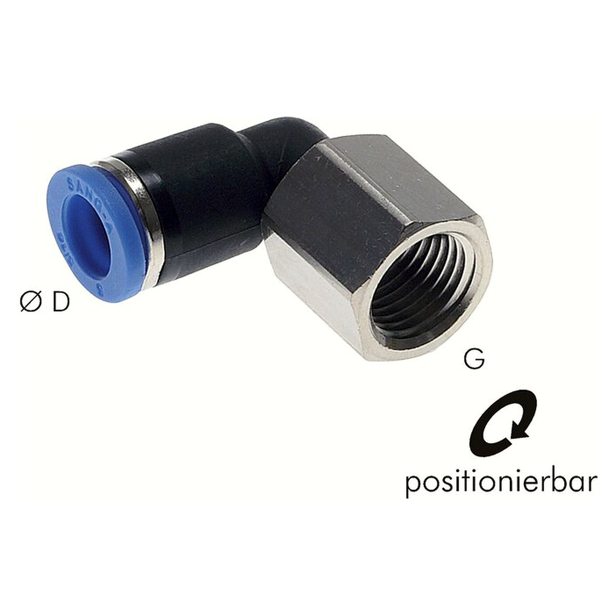 Push-in fitting, elbow design, with female thread, thread G 1/4", tube 4 mm, nickel plated brass