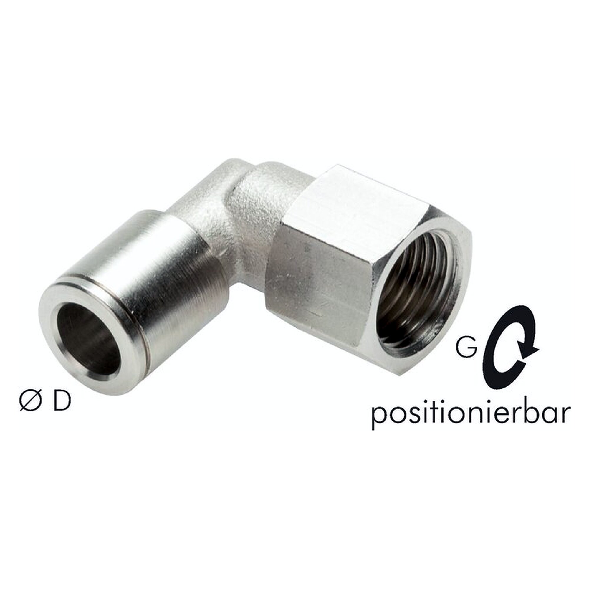 Steckanschluss, Winkelform, mit Innengewinde, Gewinde G 1/4", Schlauch 10 mm, Messing vernickelt