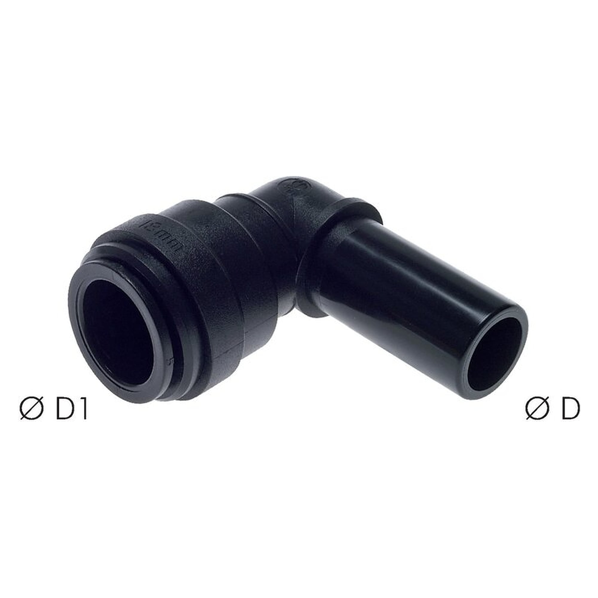 Stecknippel, Winkelform, große Bauform, zweiter Anschluss 32 mm, POM