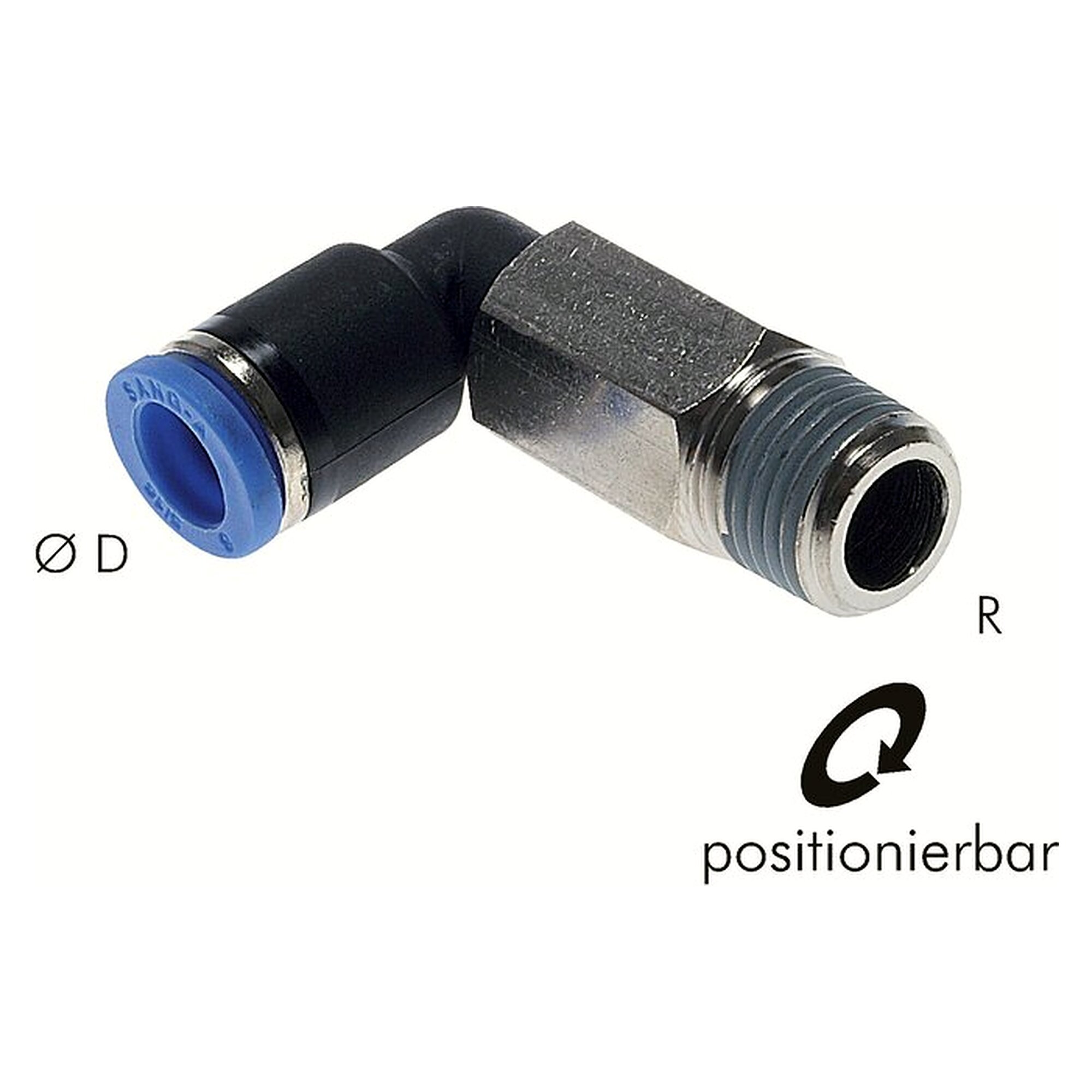 Steckanschluss, Winkelform, lange Bauform, Gewinde R 1/2", Schlauch 12 mm, Messing vernickelt