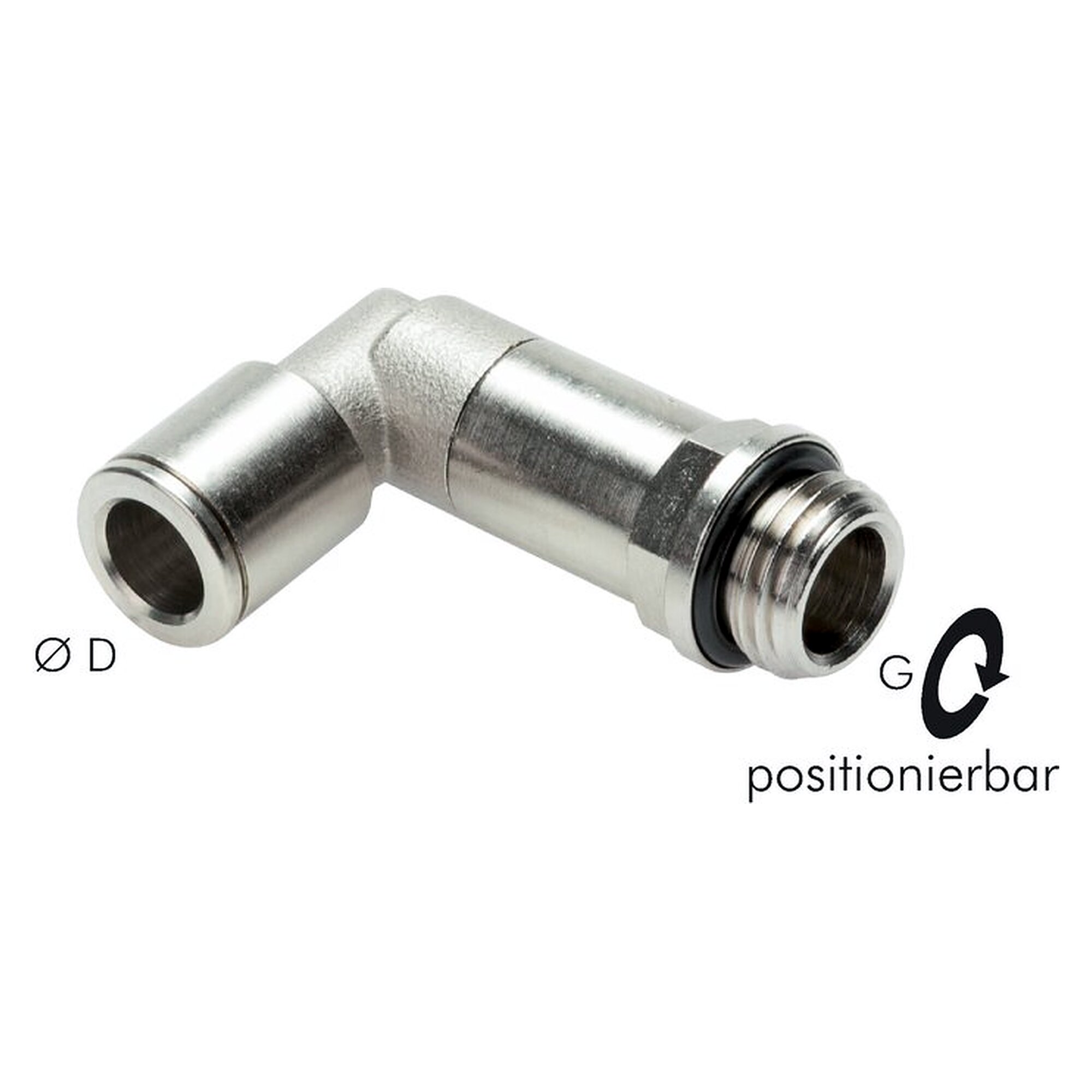 Steckanschluss, Winkelform, Gewinde G 1/8", Schlauch 4 mm, Messing vernickelt, -20 bis +80 °C