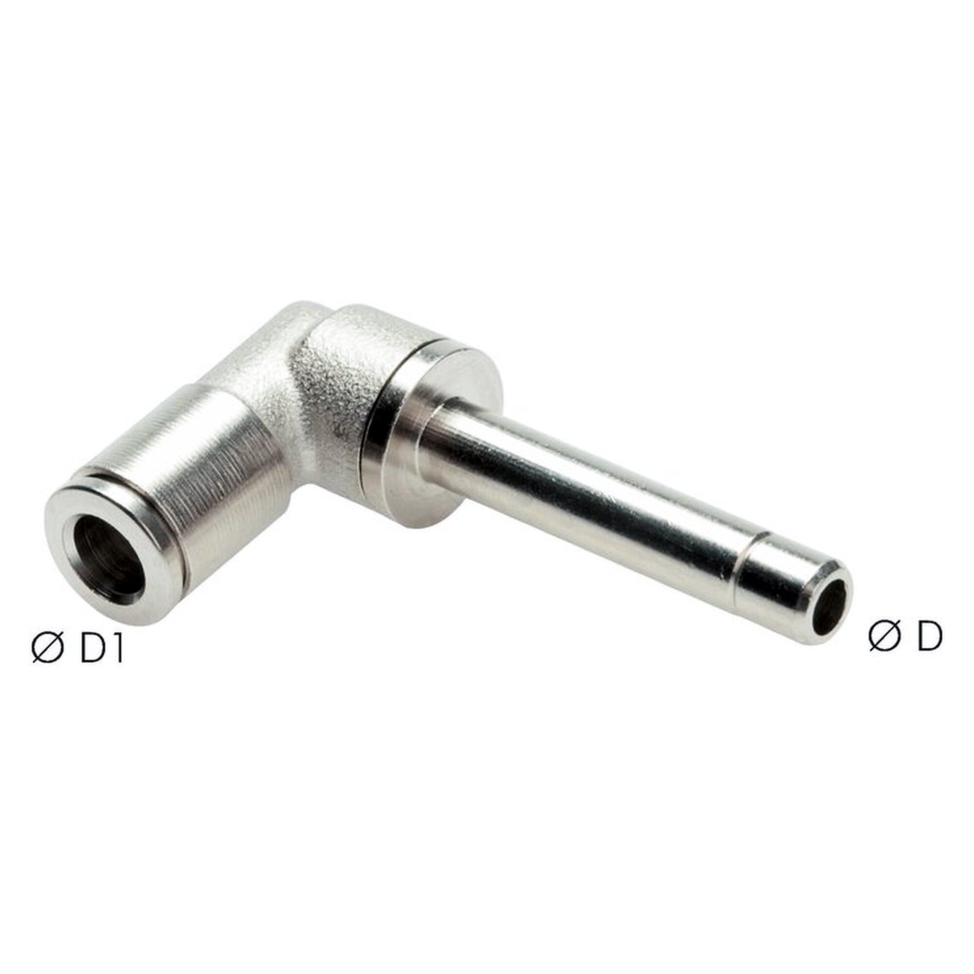 Stecknippel, Winkelform, lange Bauform, Schlauch 6 mm, Messing vernickelt, -20 bis +80 °C