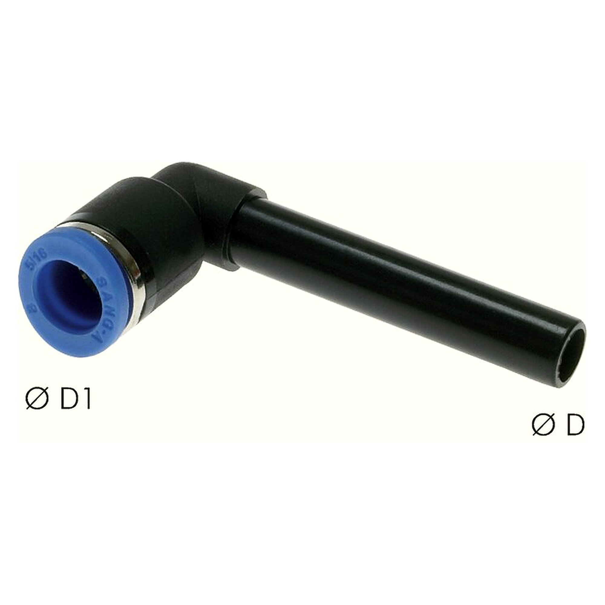 Push-in stem connector, elbow design, long design, tube 16 mm, nickel plated brass