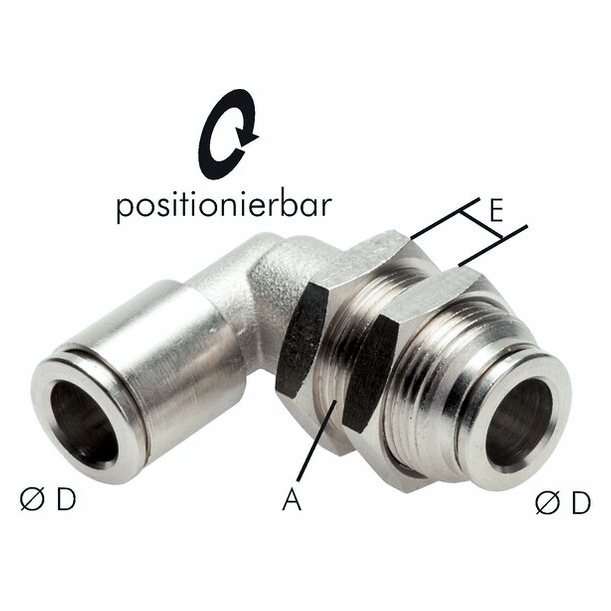 Steckanschluss, Schottform, Schottgewinde M 20x1, Schlauch 12 mm, Messing vernickelt