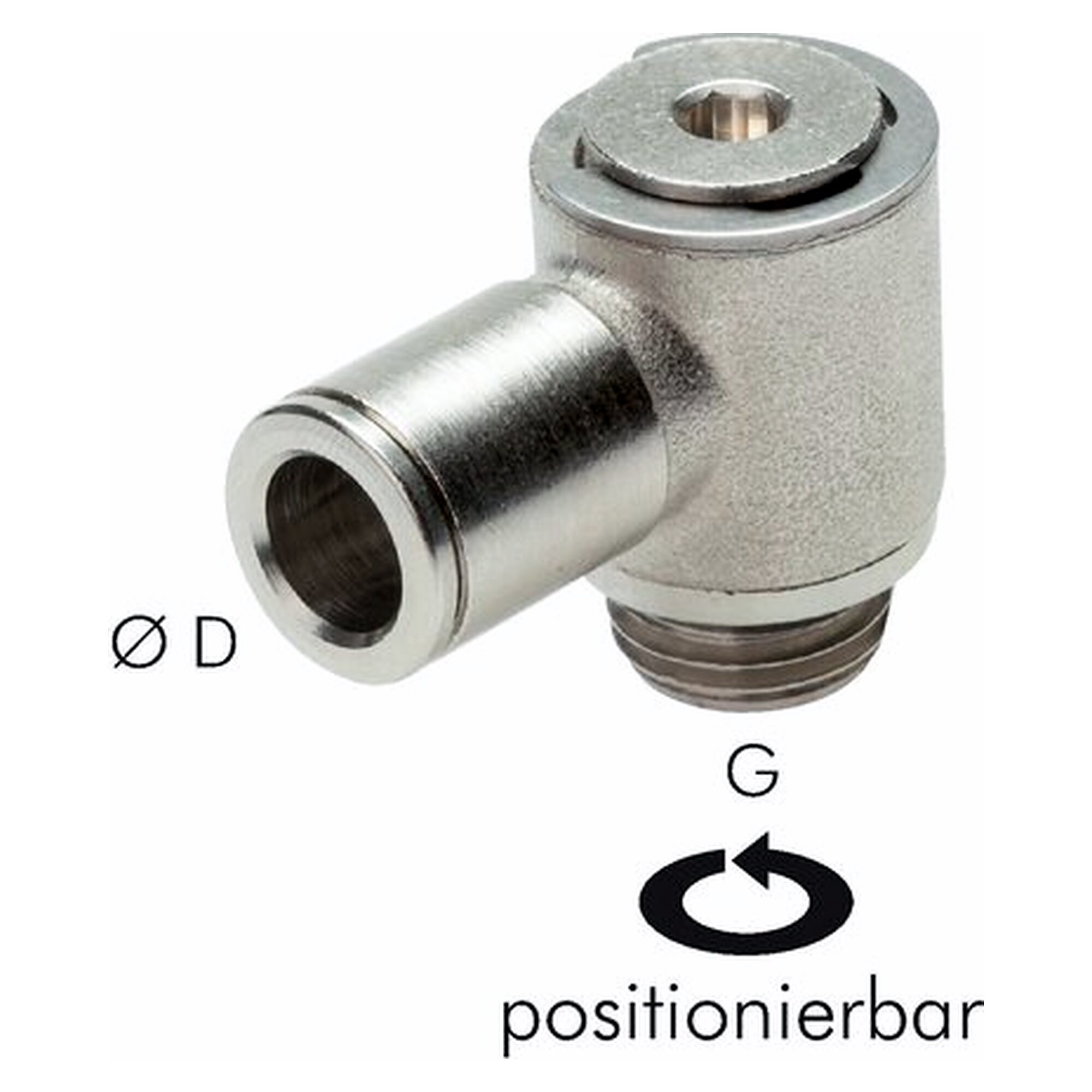 Steckanschluss, Winkelform, mit Innensechskant, Gewinde G 1/4", Schlauch 12 mm, Messing vernickelt
