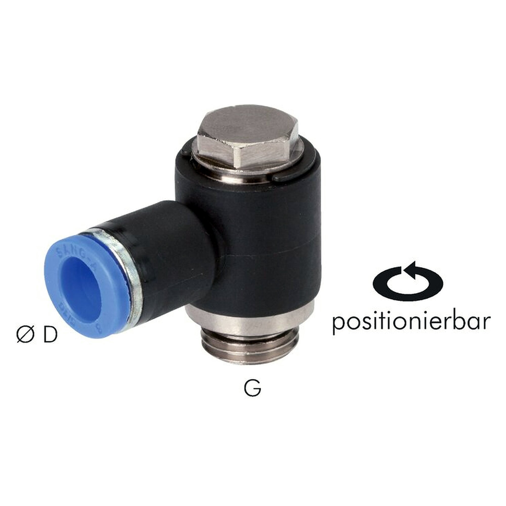 Push-in fitting, elbow design, male thread G 1/2", tube 12 mm, nickel plated brass, seal NBR
