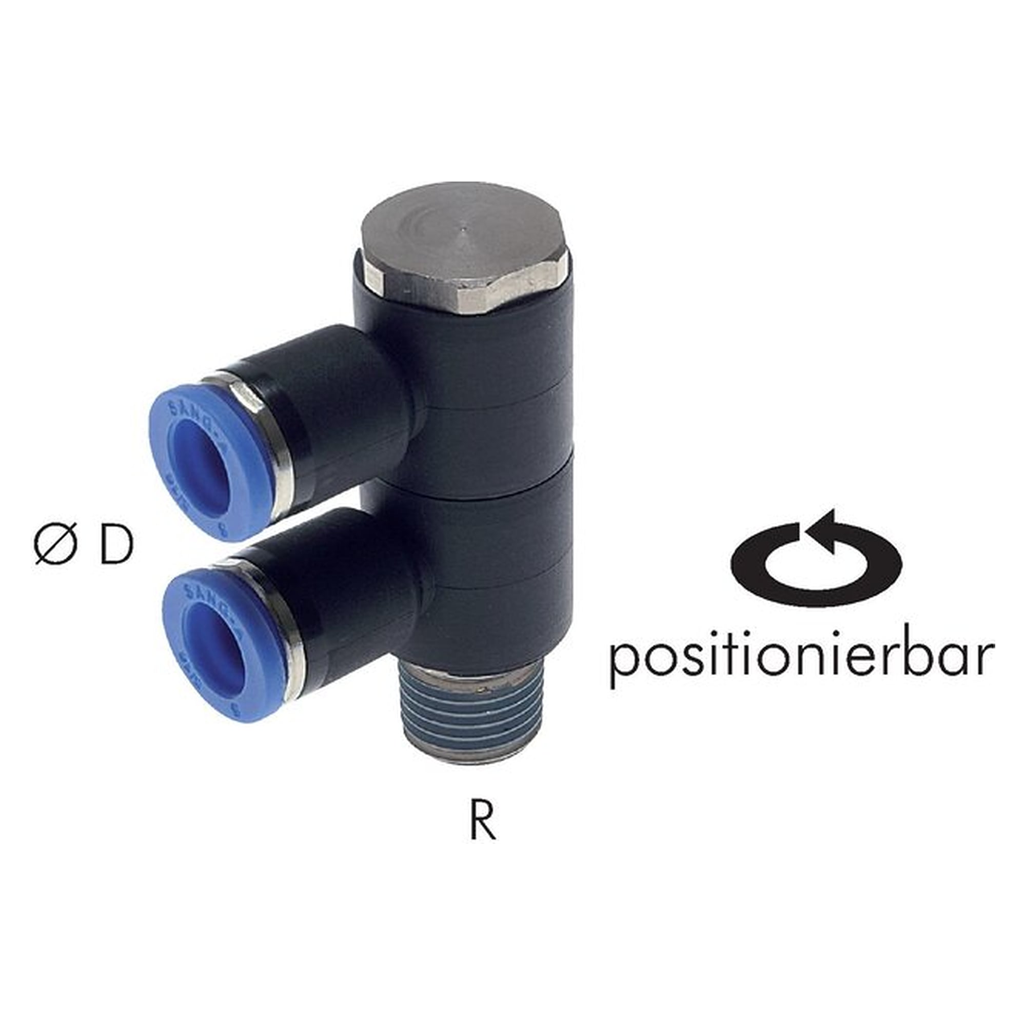 Push-in manifold, 2-way distribution, male thread R 3/8", tube 12 mm, nickel plated brass