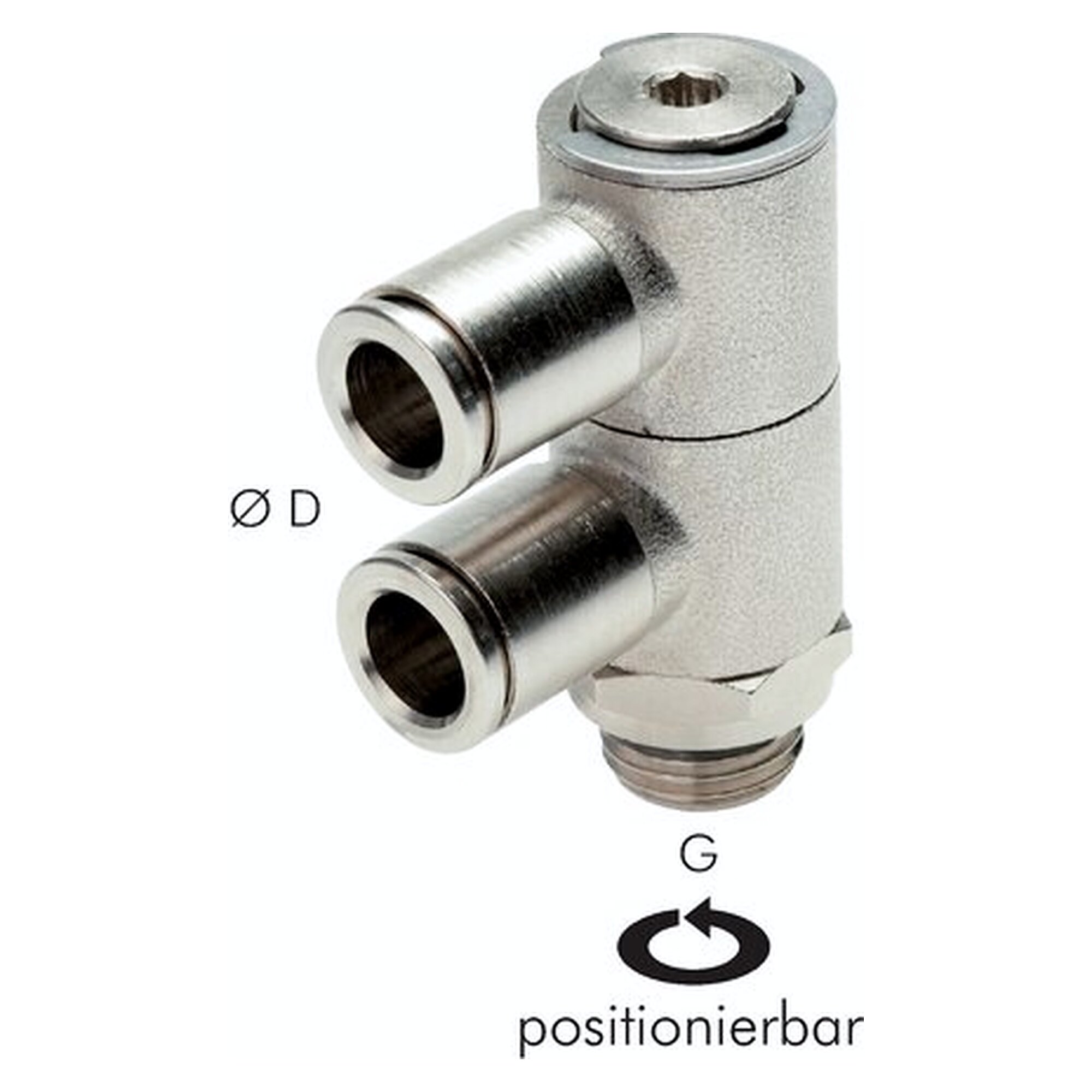 Push-in manifold, 2-way distribution, male thread G 1/4", tube 12 mm, nickel plated brass