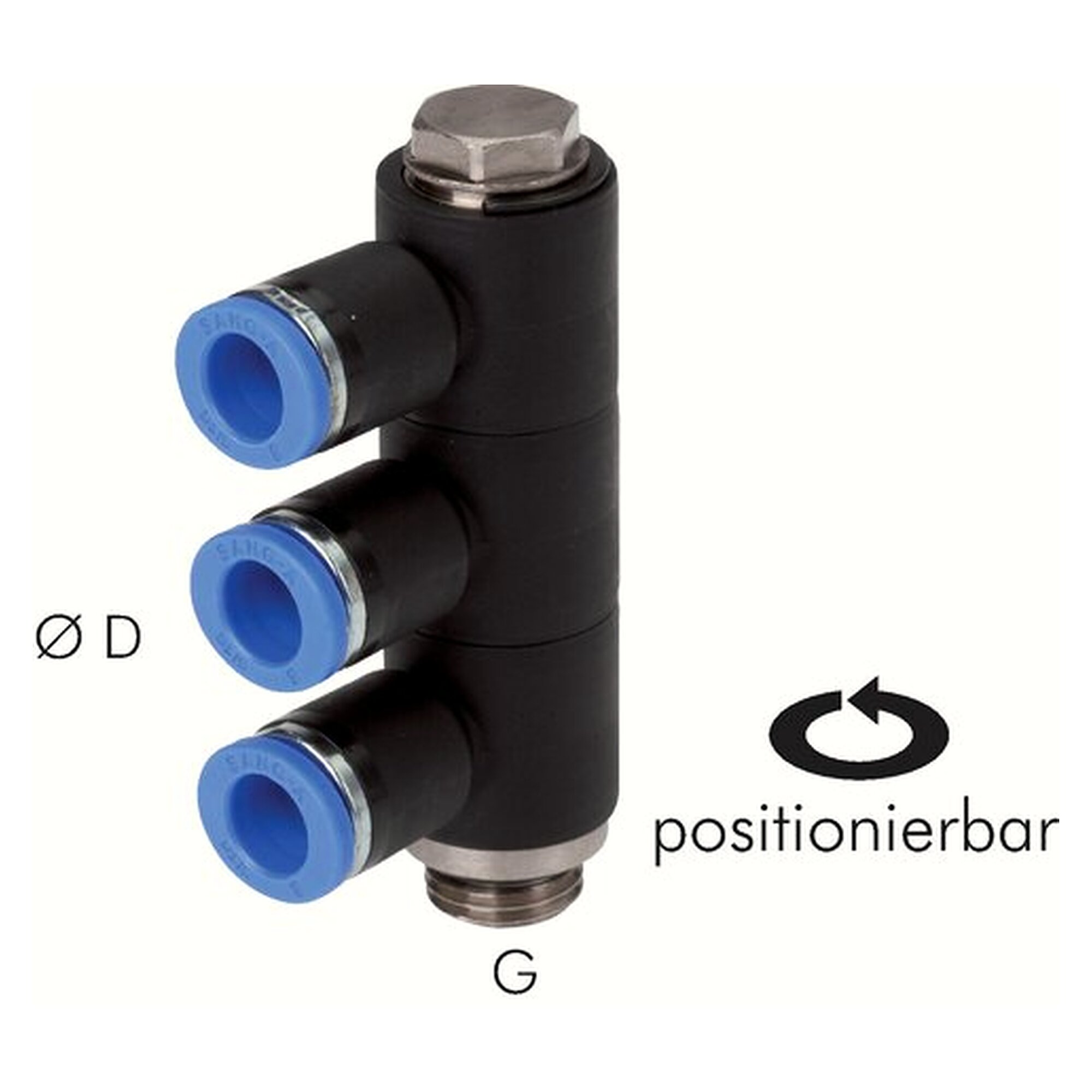Steck-Mehrfachverteiler, 3-fach verteilend, Gewinde G 1/4", Schlauch 10 mm, Messing vernickelt