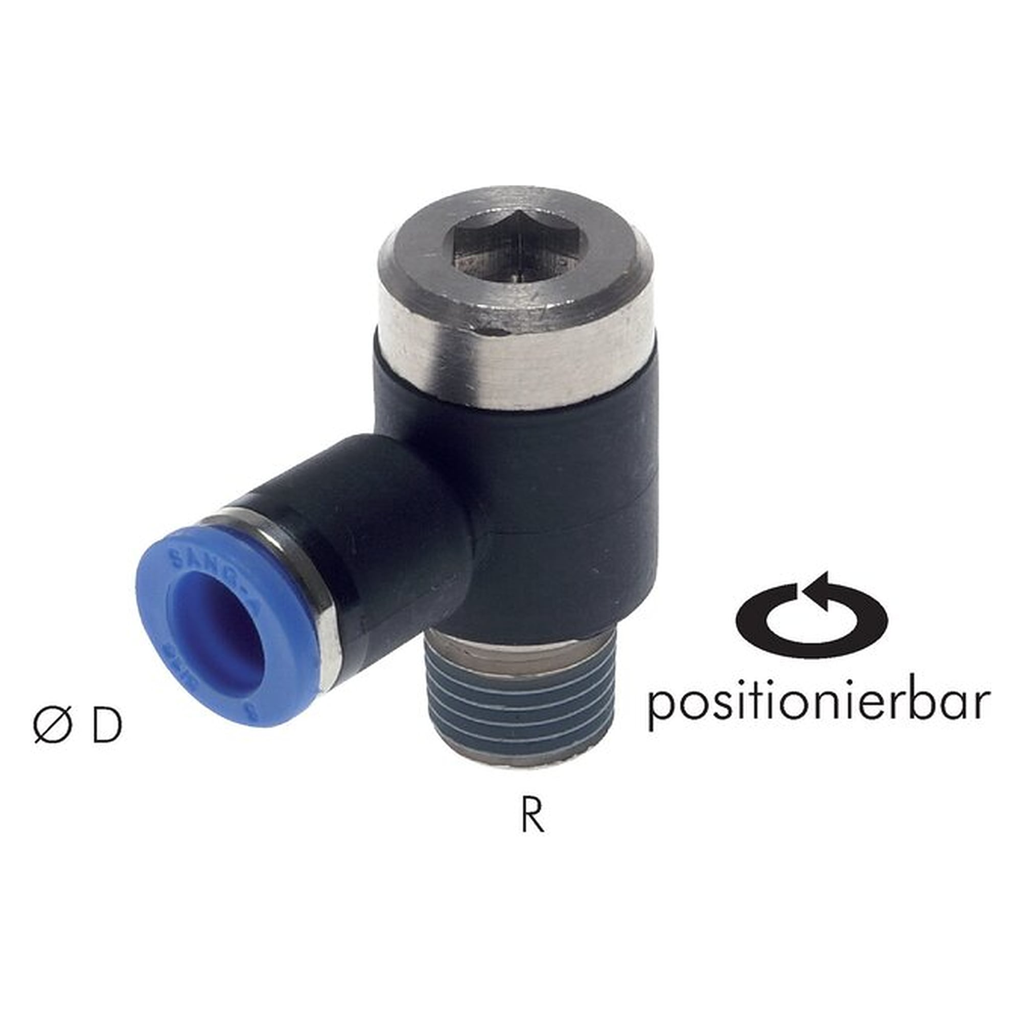 Push-in fitting, elbow design, with hexagon socket, thread R 1/4", tube 8 mm, nickel plated brass