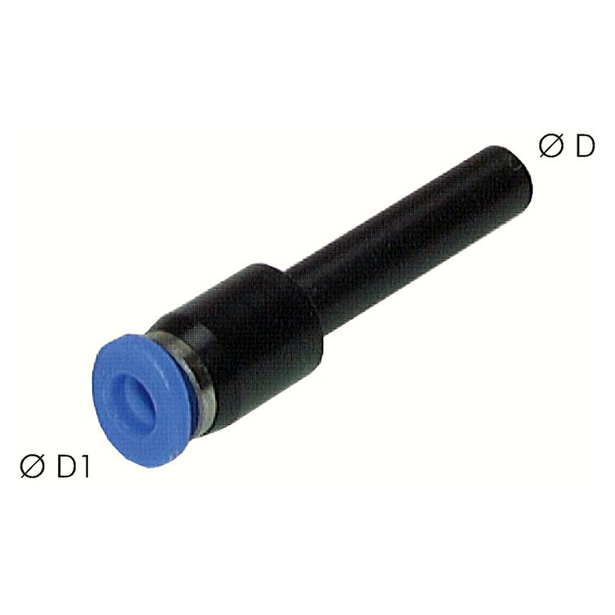 Steck-Reduzierung, Miniaturbauform, Schlauch 6 mm, zweiter Anschluss 4 mm, Messing vernickelt