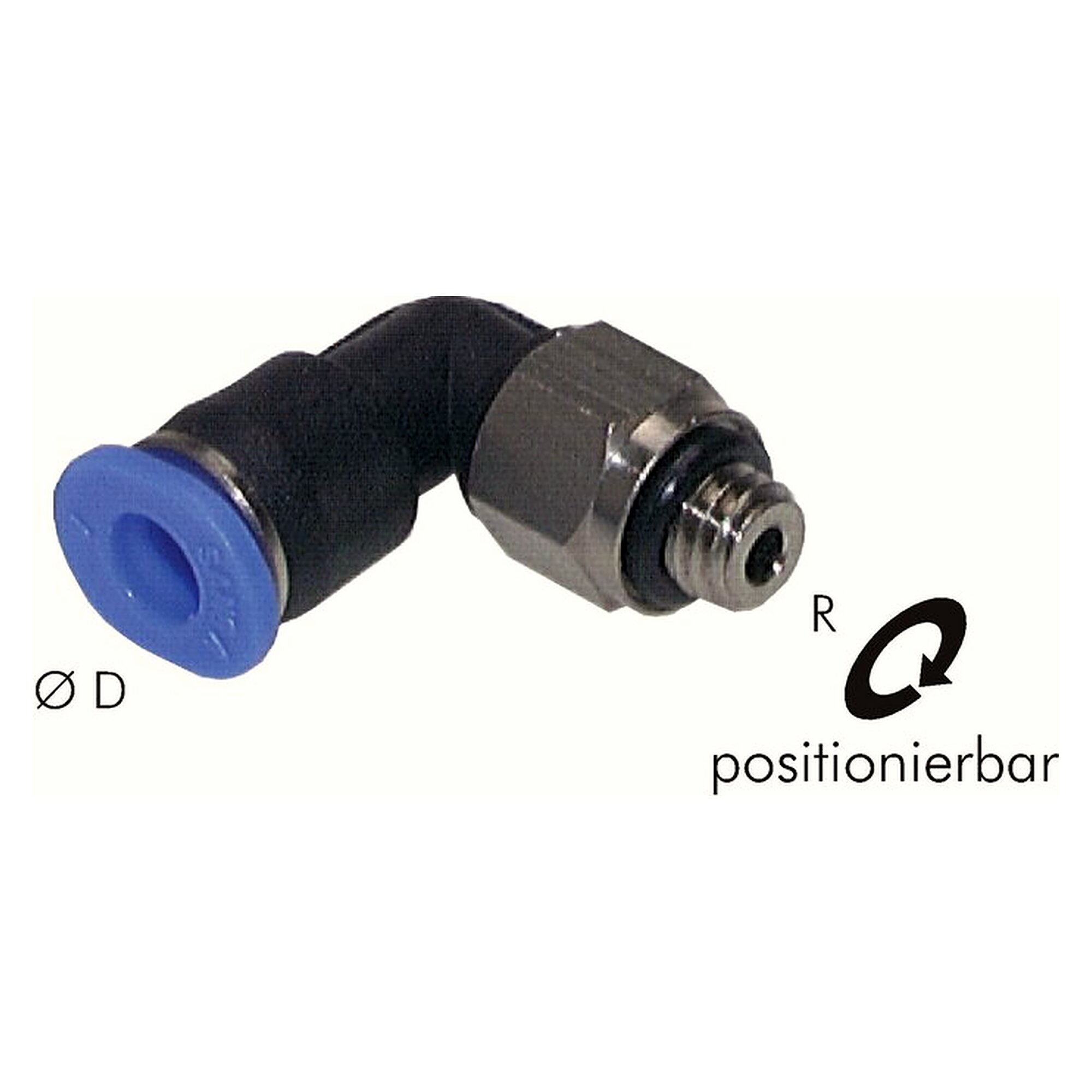 Push-in fitting, elbow design, thread M 5, tube 3 mm, nickel plated brass, seal NBR