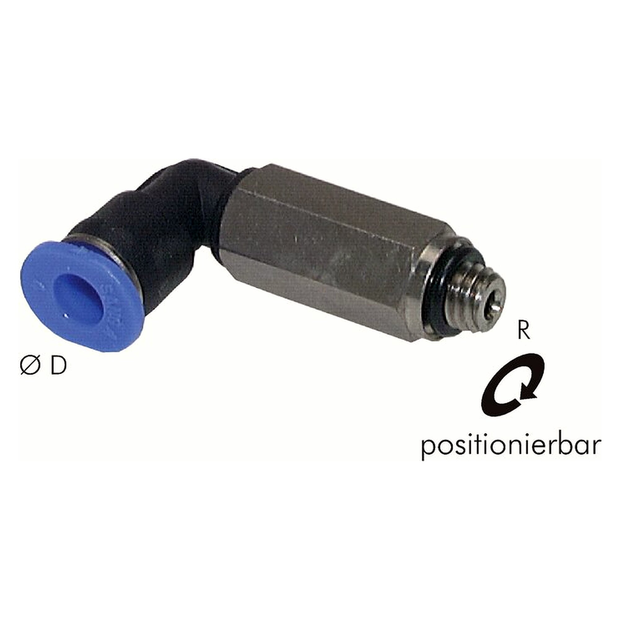 Push-in fitting, elbow design, long design, thread M 7, tube 4 mm, nickel plated brass