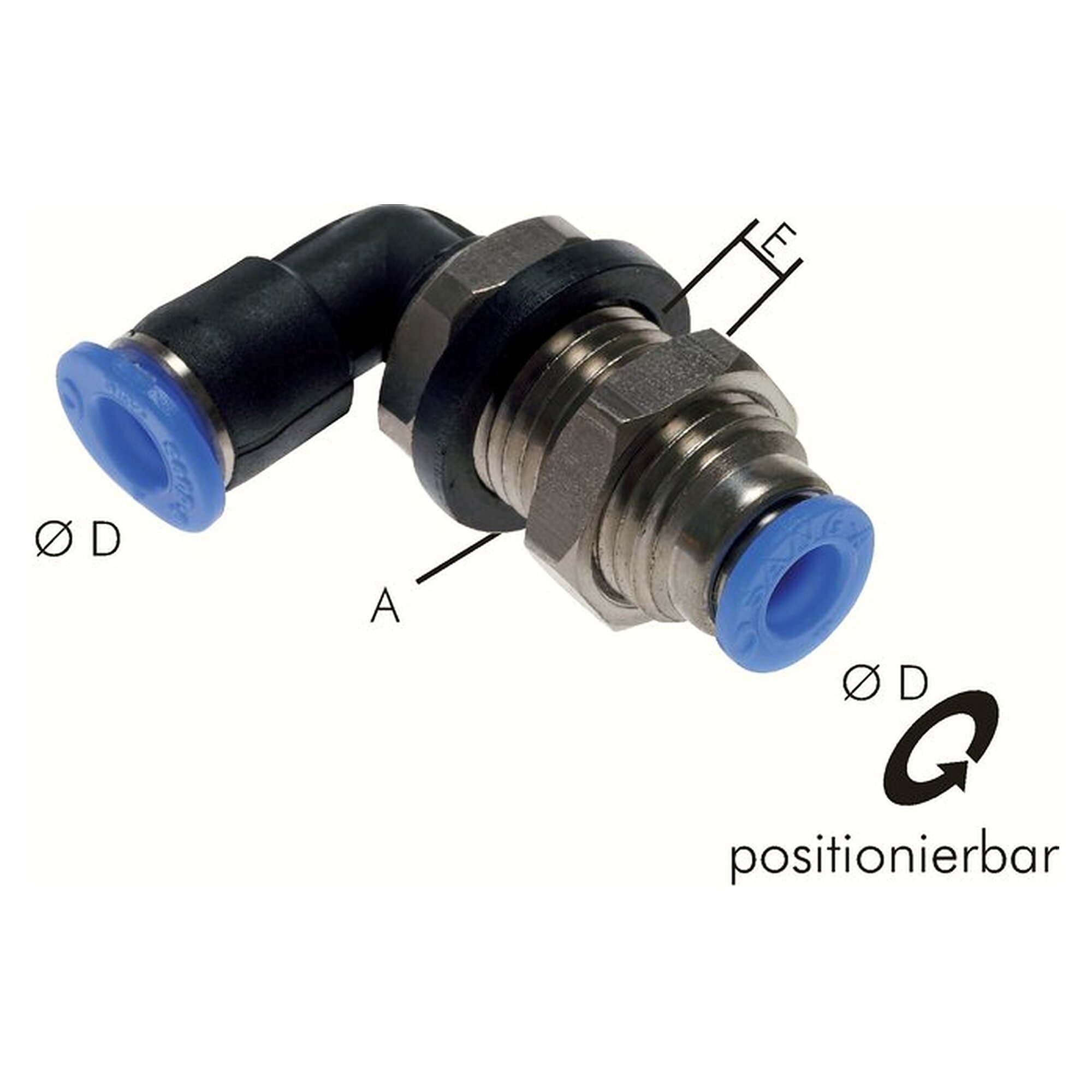 Push-in fitting, bulkhead design, miniature design, thread M 8x0.75, tube 3 mm, nickel plated brass