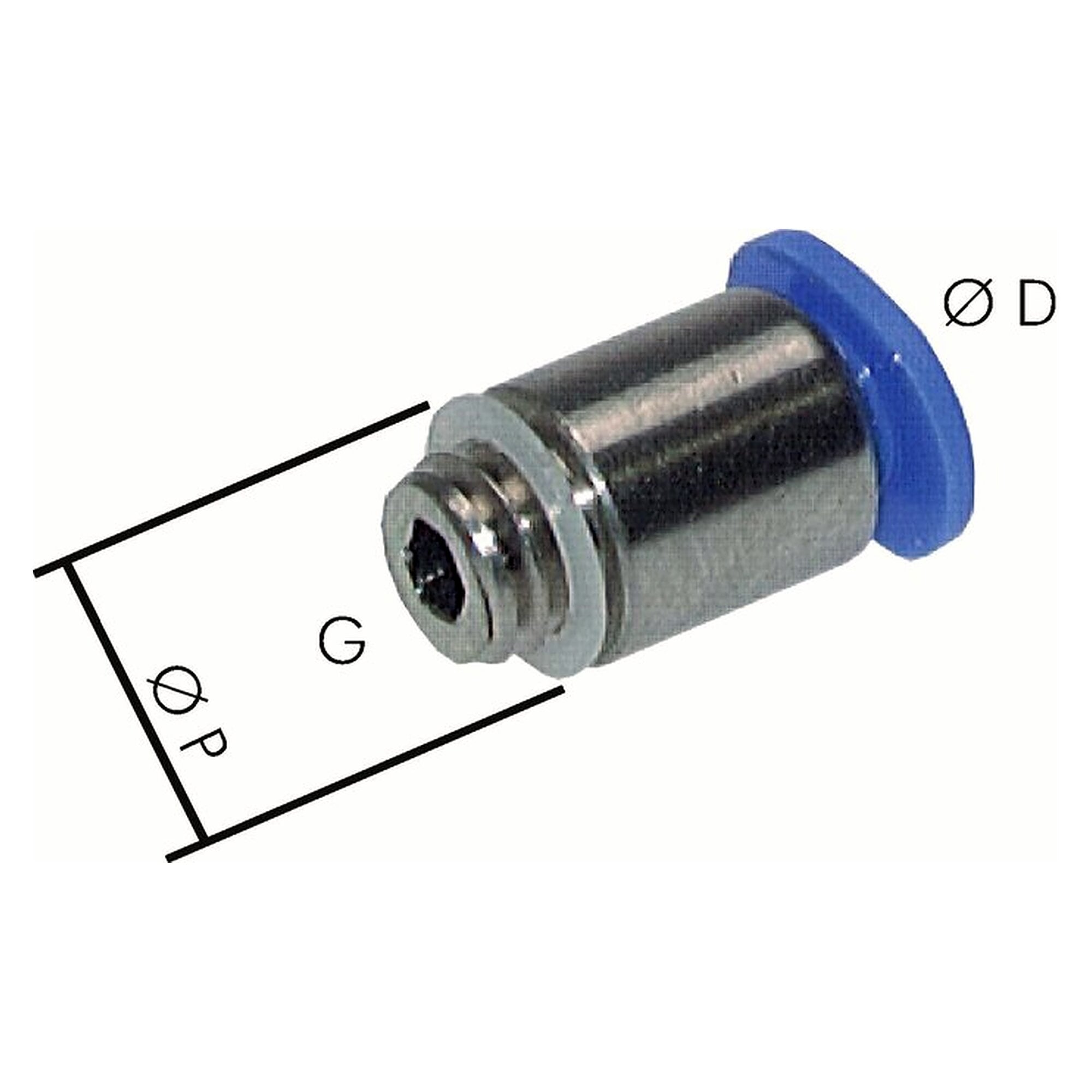 Steckanschluss, gerade Form, mit Innensechskant, Gewinde M 8x0,75, Schlauch 4 mm, Messing vernickelt