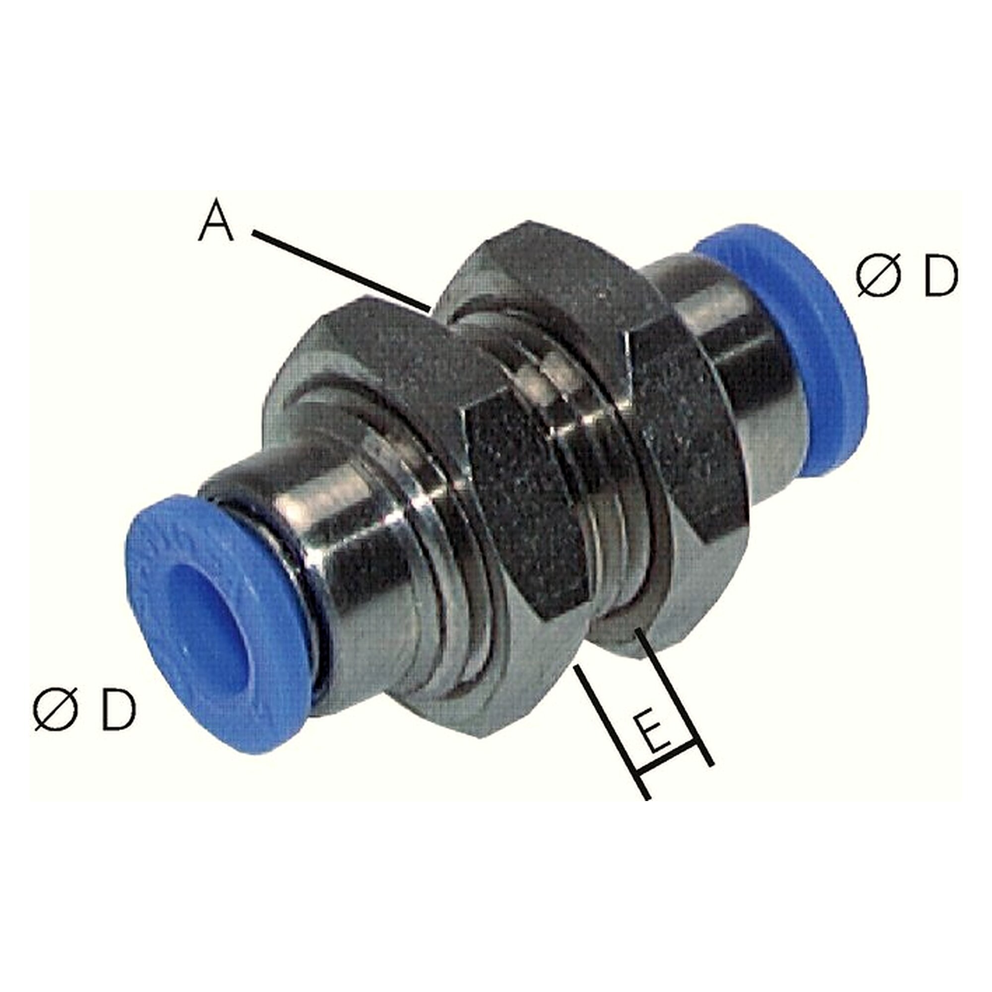 Steckanschluss, Schottform, Gewinde M 12x1, Schlauch 6 mm, Messing vernickelt, Dichtung NBR
