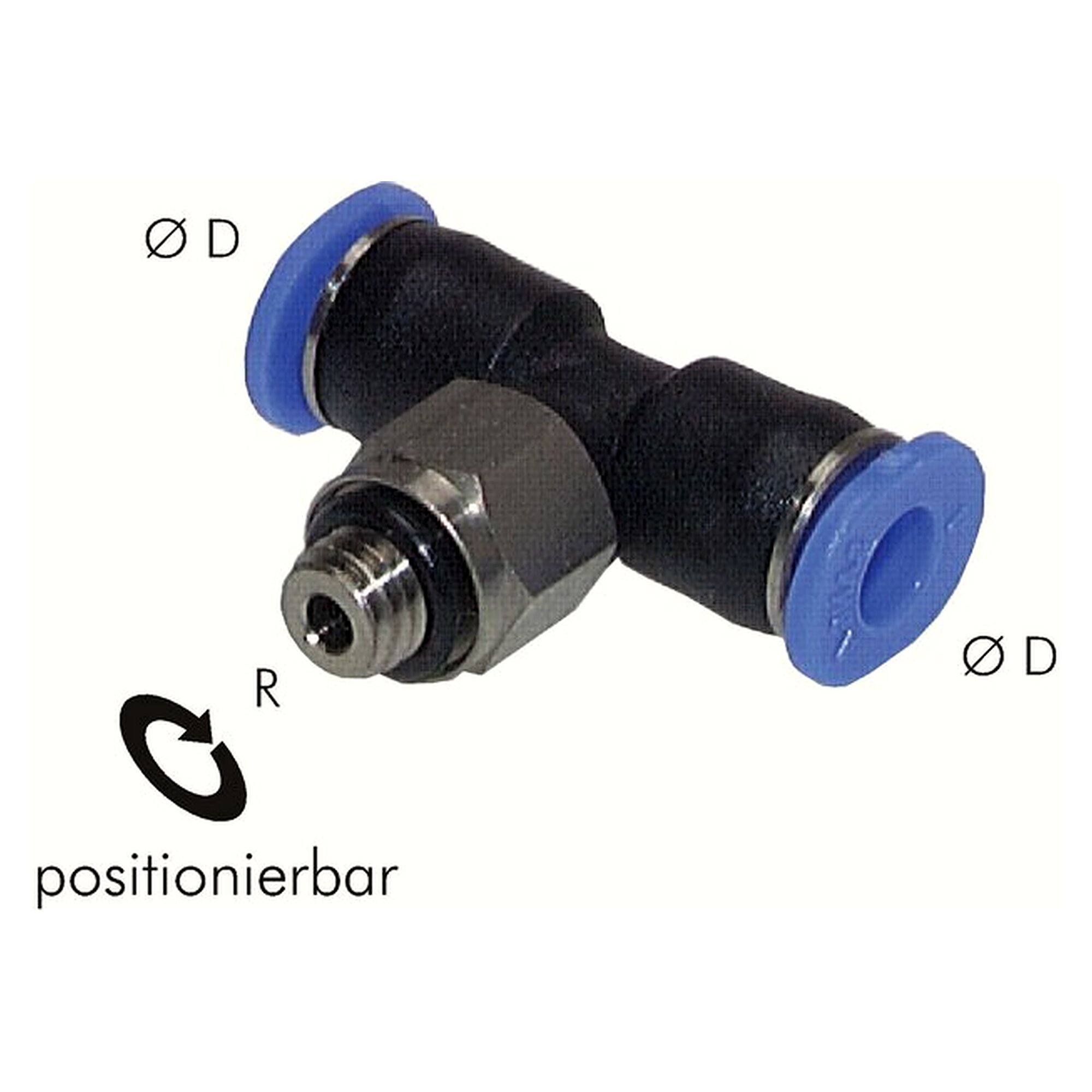 Push-in fitting, tee design, miniature design, male thread M 3, tube 4 mm, nickel plated brass