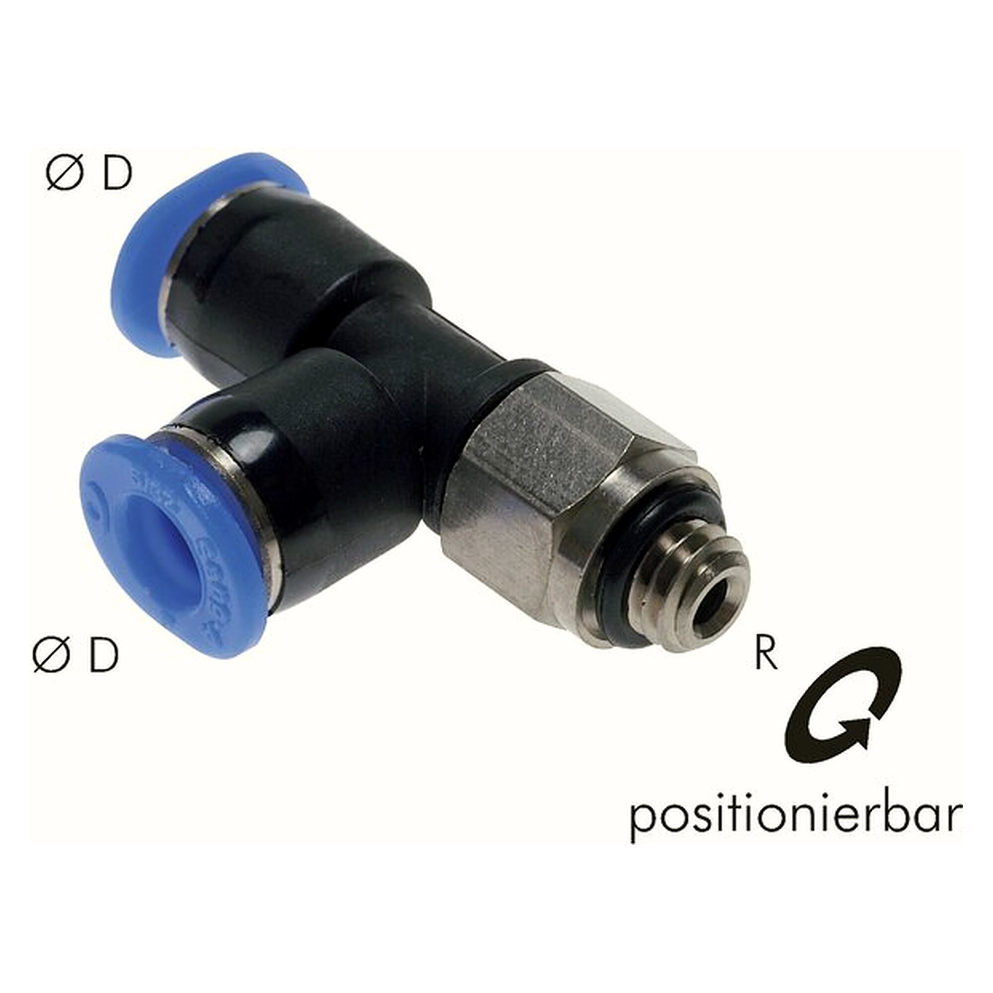 Push-in fitting, elbow design, thread M 6, tube 4 mm, nickel plated brass, seal NBR