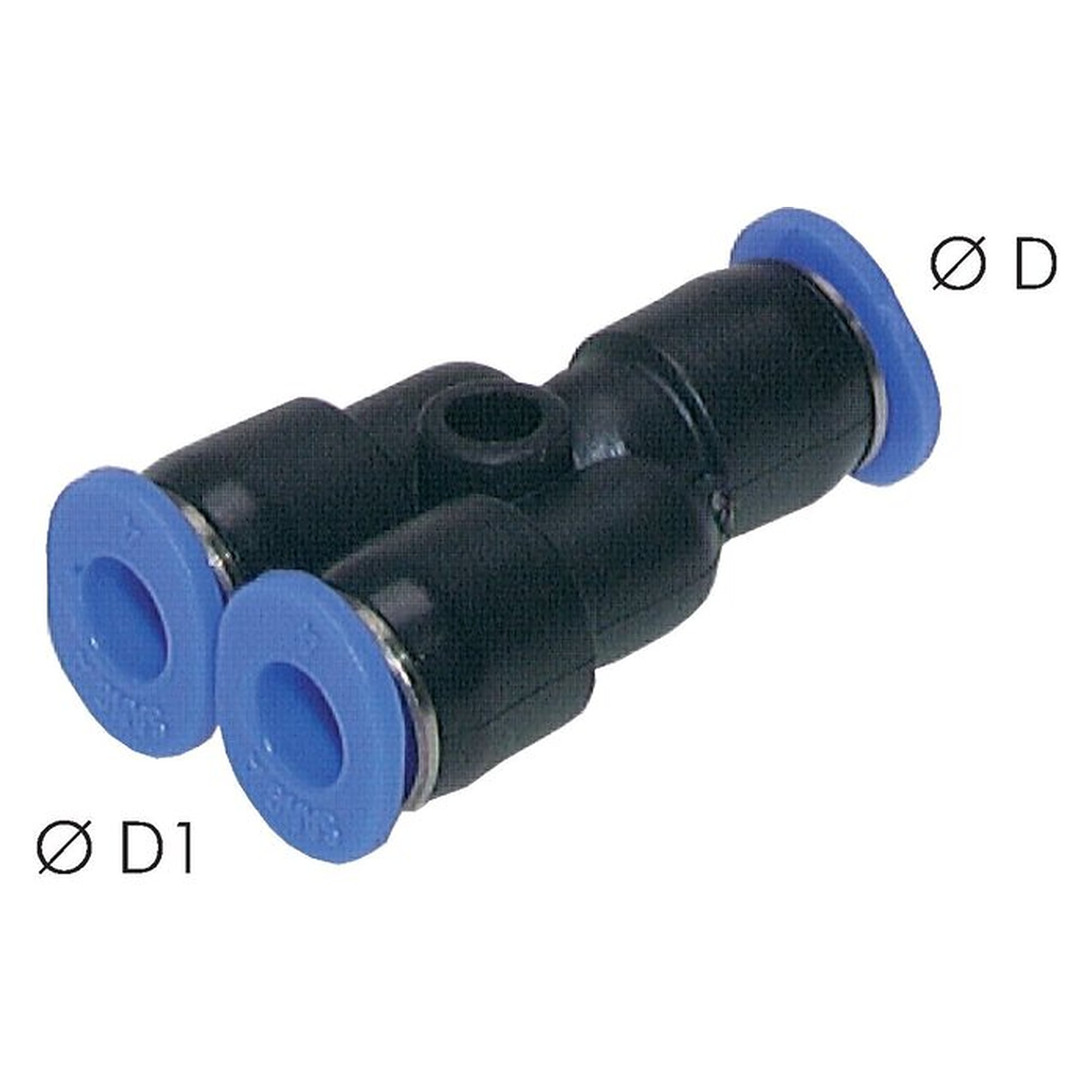 Push-in fitting, Y design, miniature design, tube 4 mm, second port 3 mm, nickel plated brass