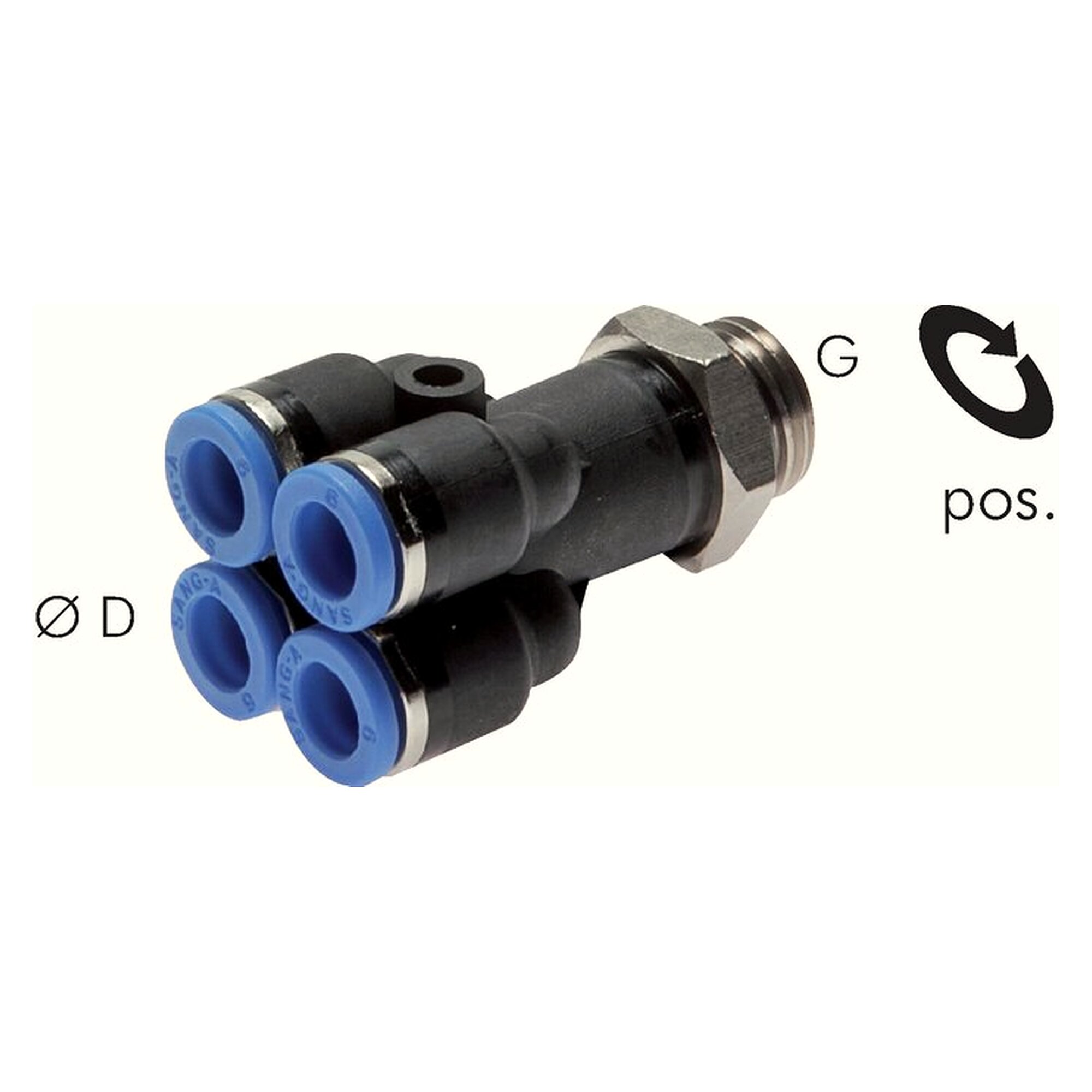 Push-in manifold, male thread G 1/4", tube 6 mm, nickel plated brass