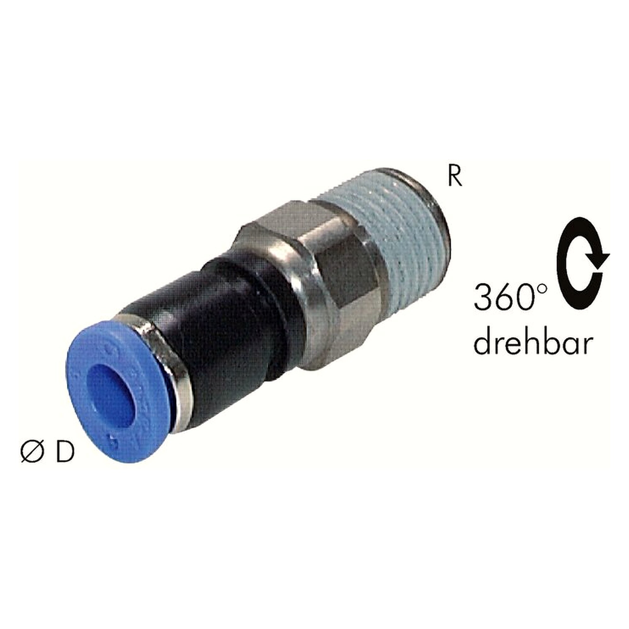 Gerade Drehverschraubung, Gewinde R 3/8", D 10 mm, für drehende Anschlüsse, 300