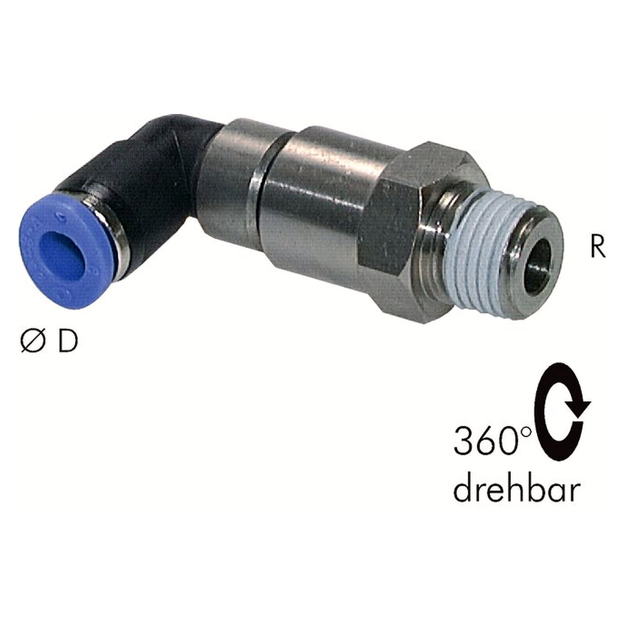 Winkel-Drehverschraubung, Gewinde R 1/2", D 12 mm, für drehende Anschlüsse, 1000