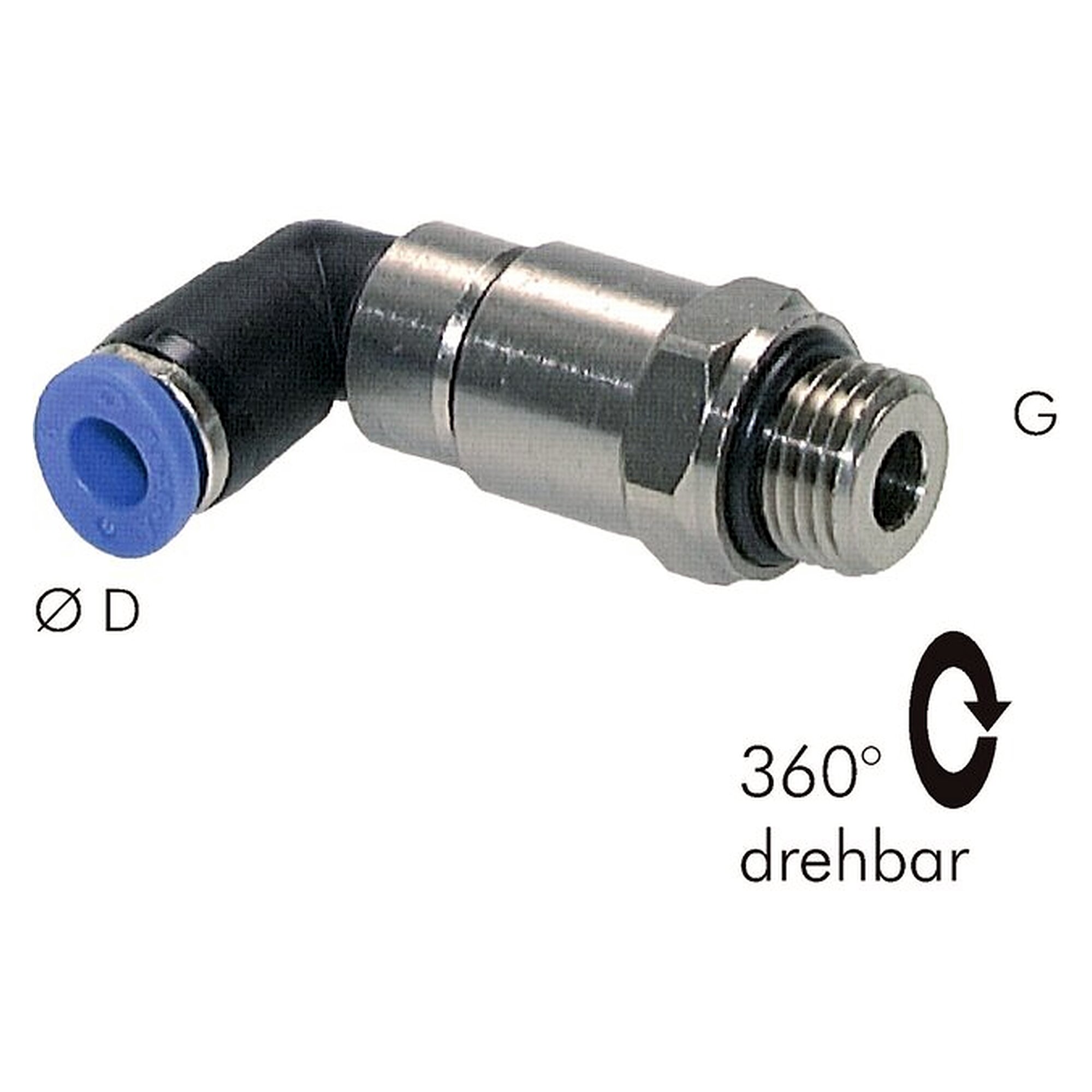 Winkel-Drehverschraubung, Gewinde G 1/8", D 6 mm, für drehende Anschlüsse, 1200