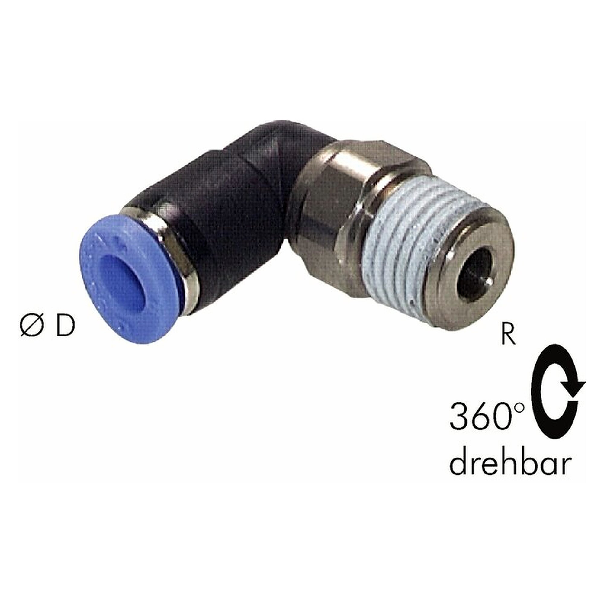 Winkel-Drehverschraubung, Gewinde R 1/2", D 12 mm, für drehende Anschlüsse, 250