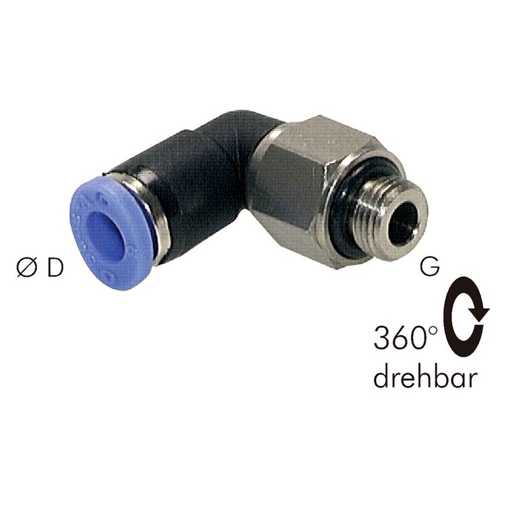 Winkel-Drehverschraubung, Gewinde G 1/4", D 8 mm, für drehende Anschlüsse, 400