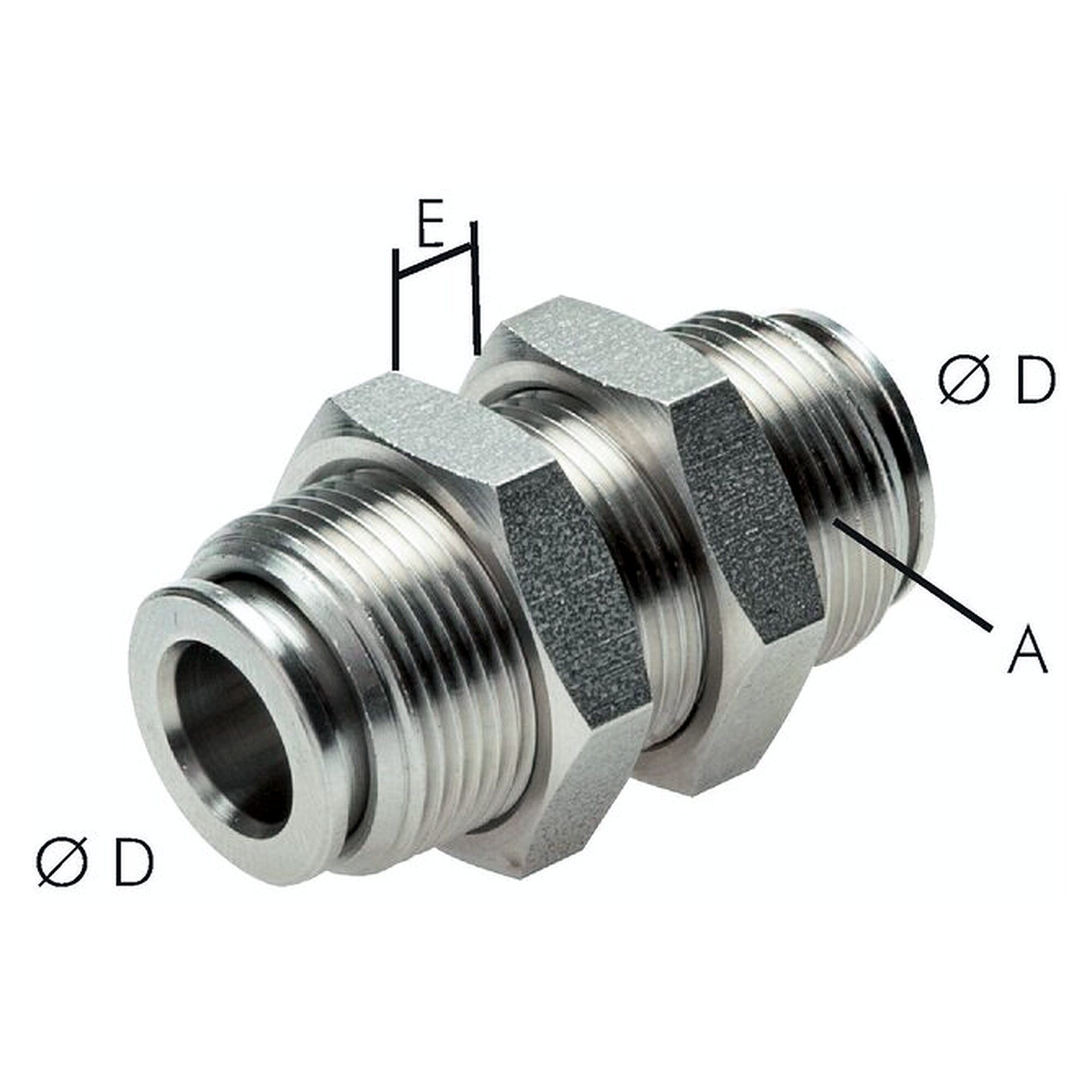 Steckanschluss, Schottform, Schottgewinde M 20x1, Schlauch 12 mm, Edelstahl 1.4404