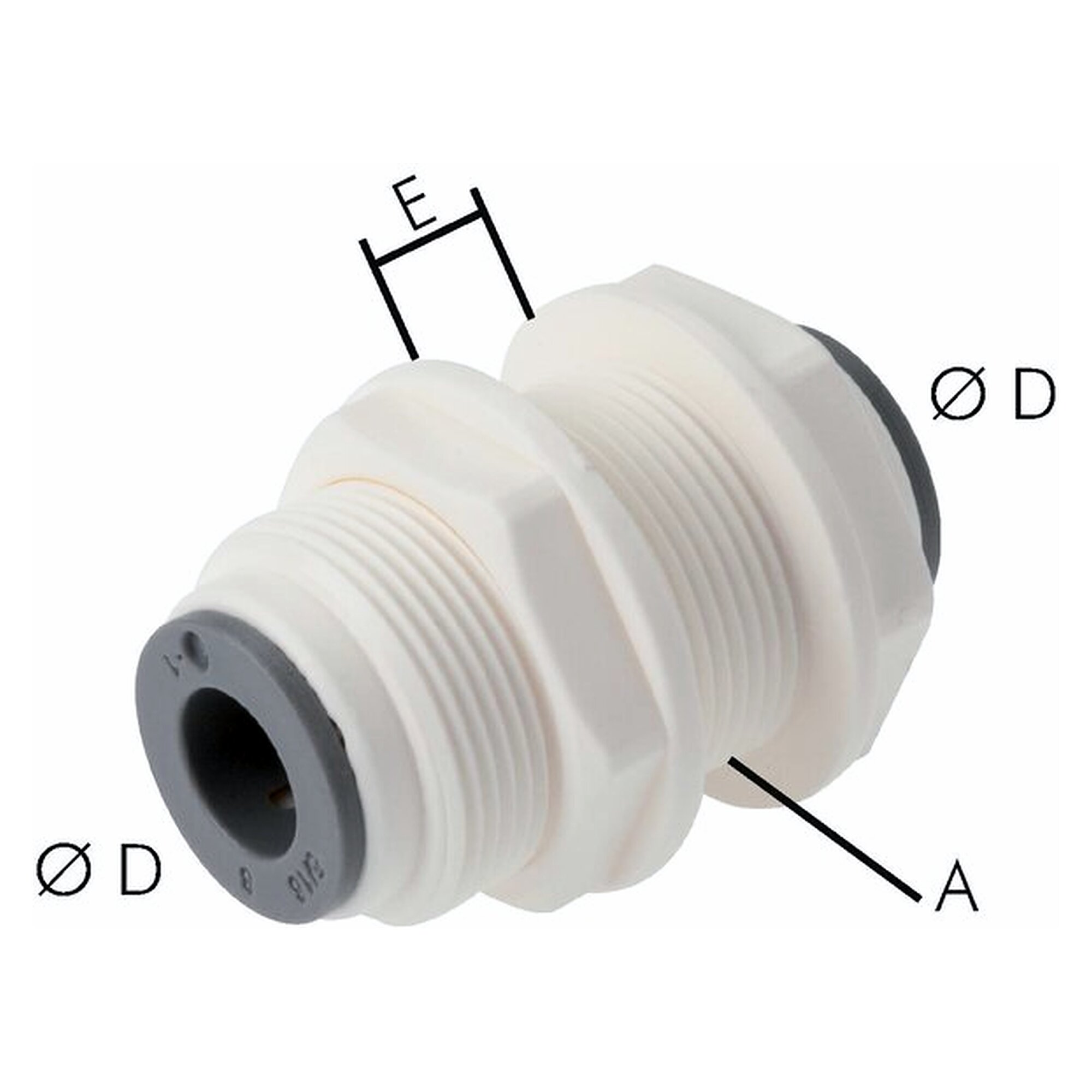 Push-in fitting, bulkhead design, with EPDM seal, thread M 16x1, tube 6 mm, POM, FDA compliant