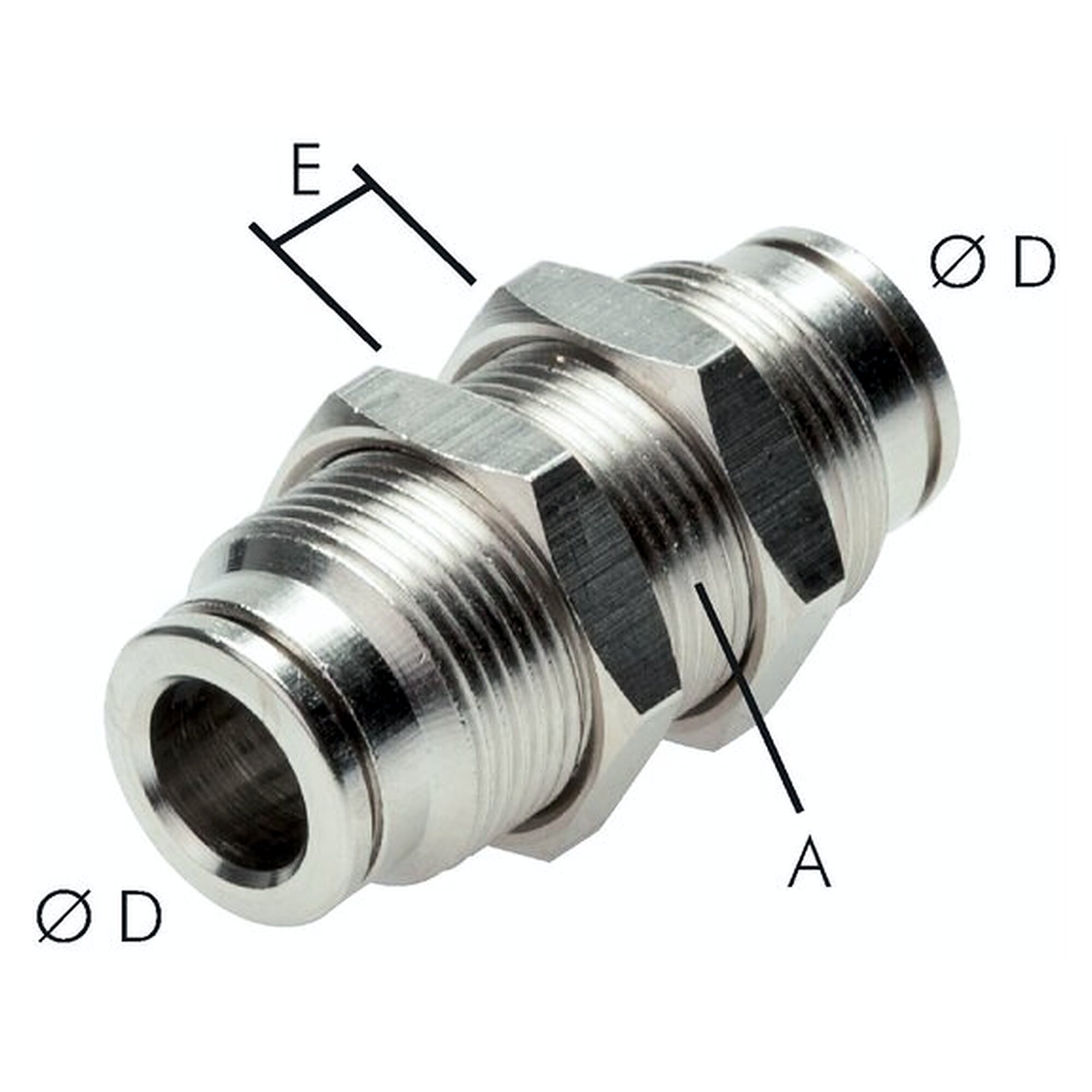 Steckanschluss, Schottform, Schottgewinde M 11x1, Schlauch 5 mm, Messing vernickelt