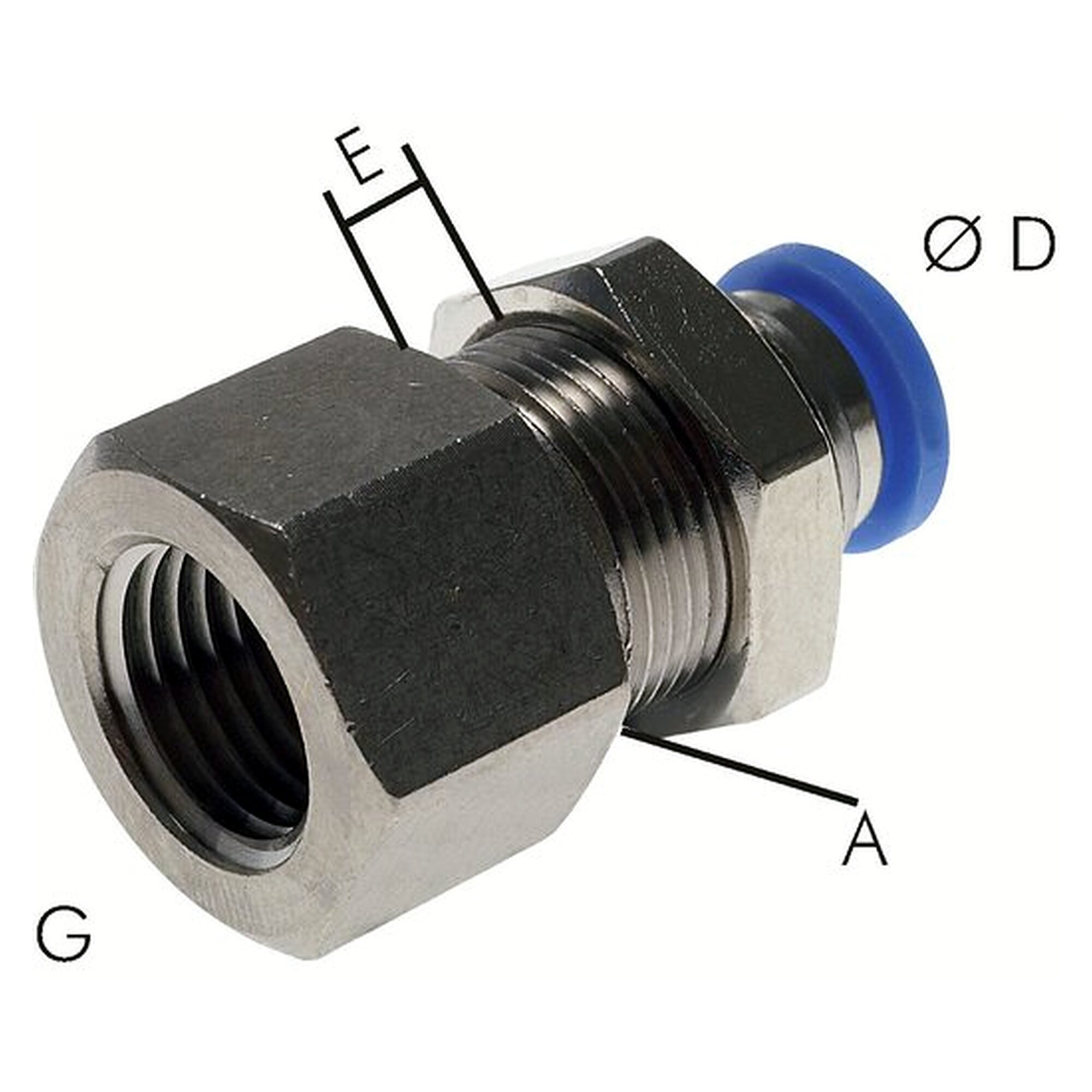 Bulkhead push-in fitting, G 3/8", nickel plated brass and PA 66, M 14x1