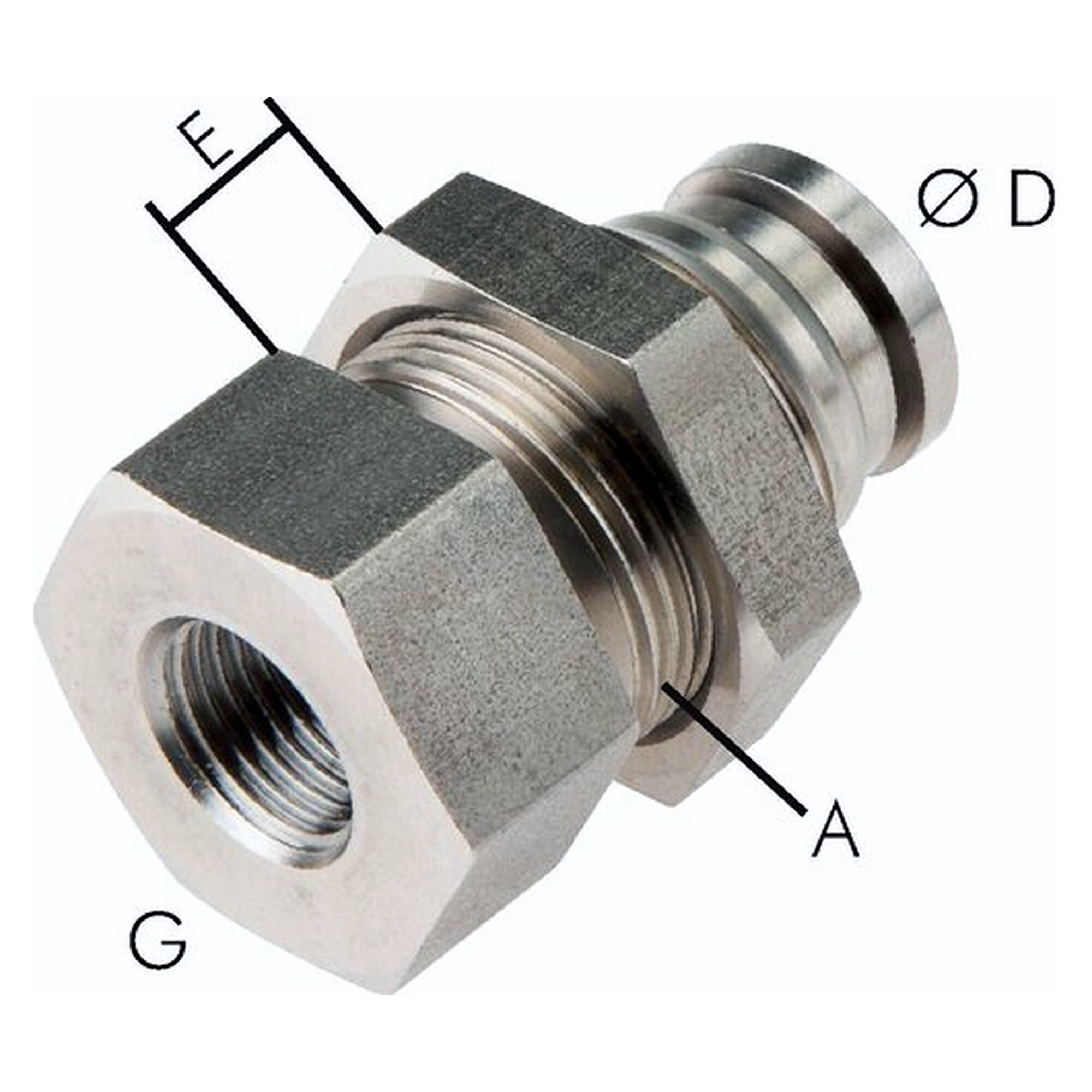 Steckanschluss, Schottform, mit Innengewinde, Einschraubgewinde G 1/4", Schlauch 6 mm, Edelstahl