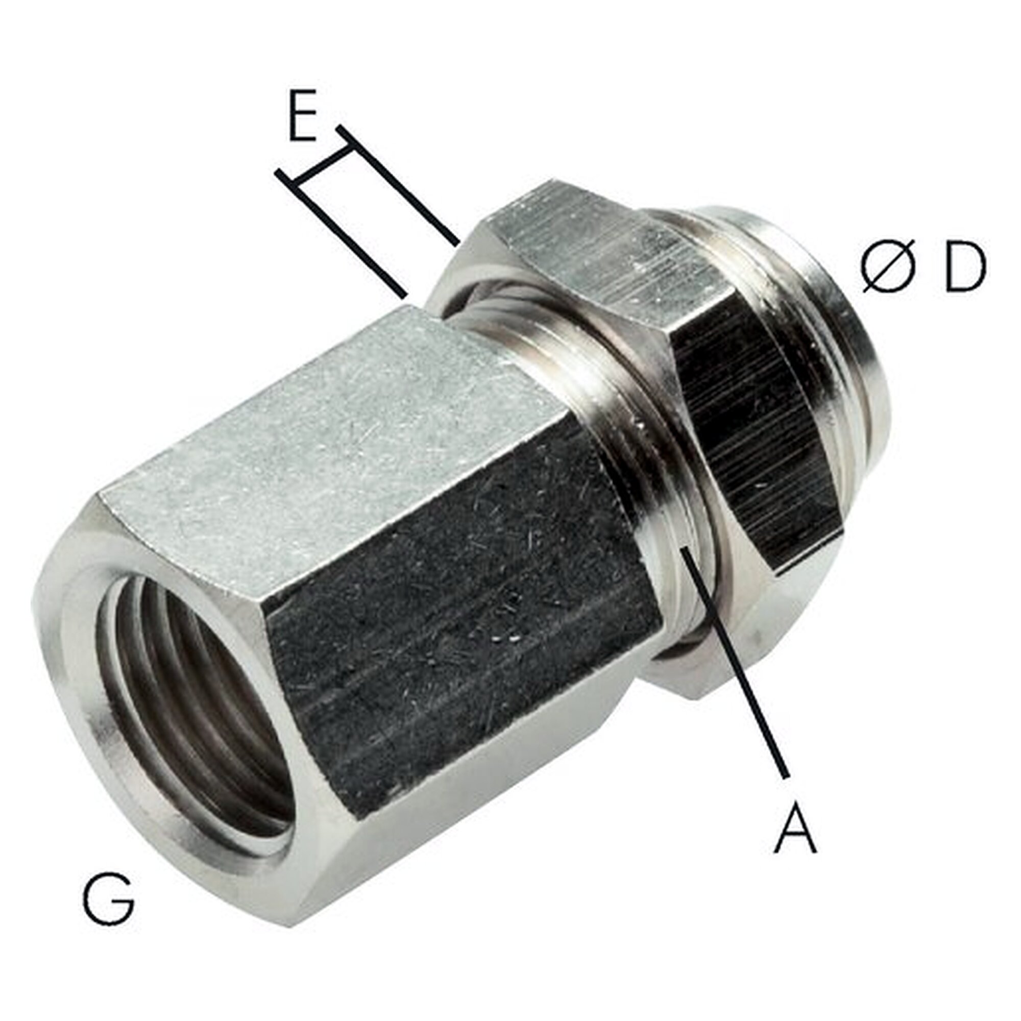 Bulkhead push-in fitting, G 1/8", nickel plated brass, temperature range -20 to +80 °C, 11