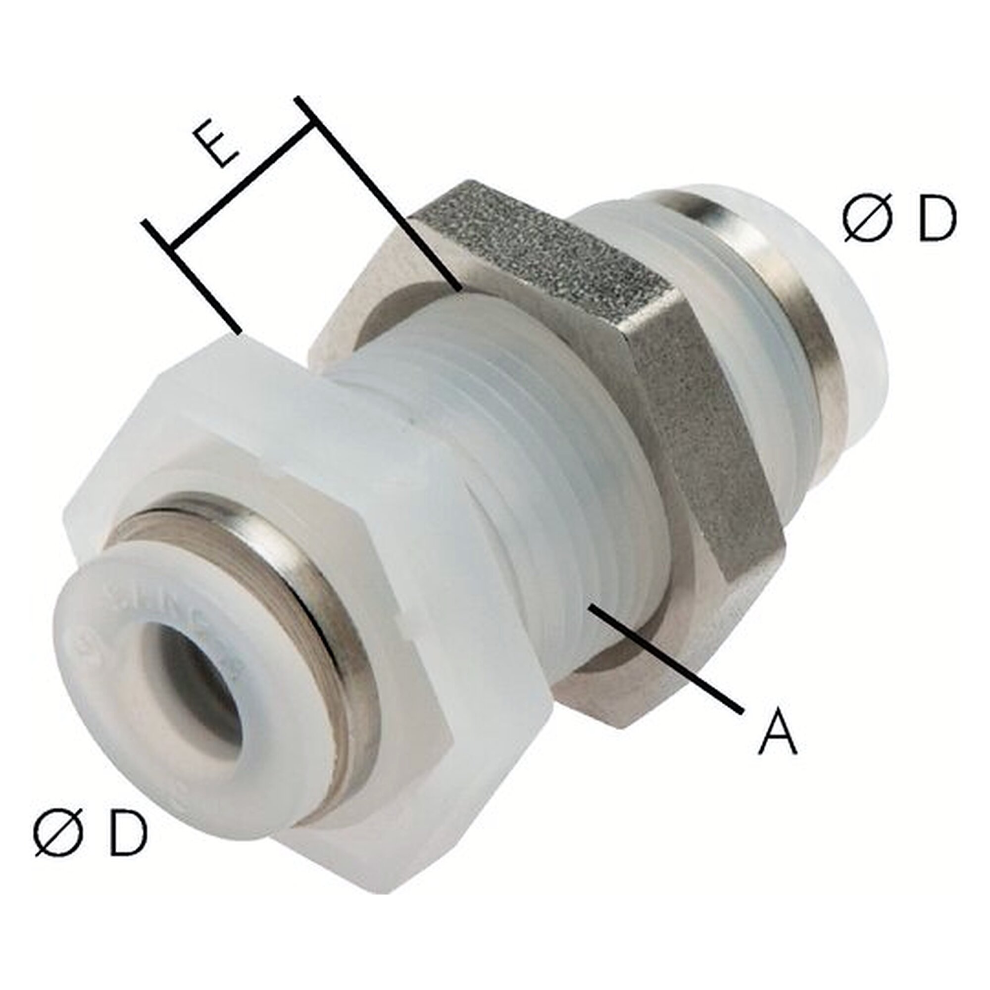 Push-in fitting, bulkhead design, bulkhead thread M 12x1, tube 4 mm, PVDF