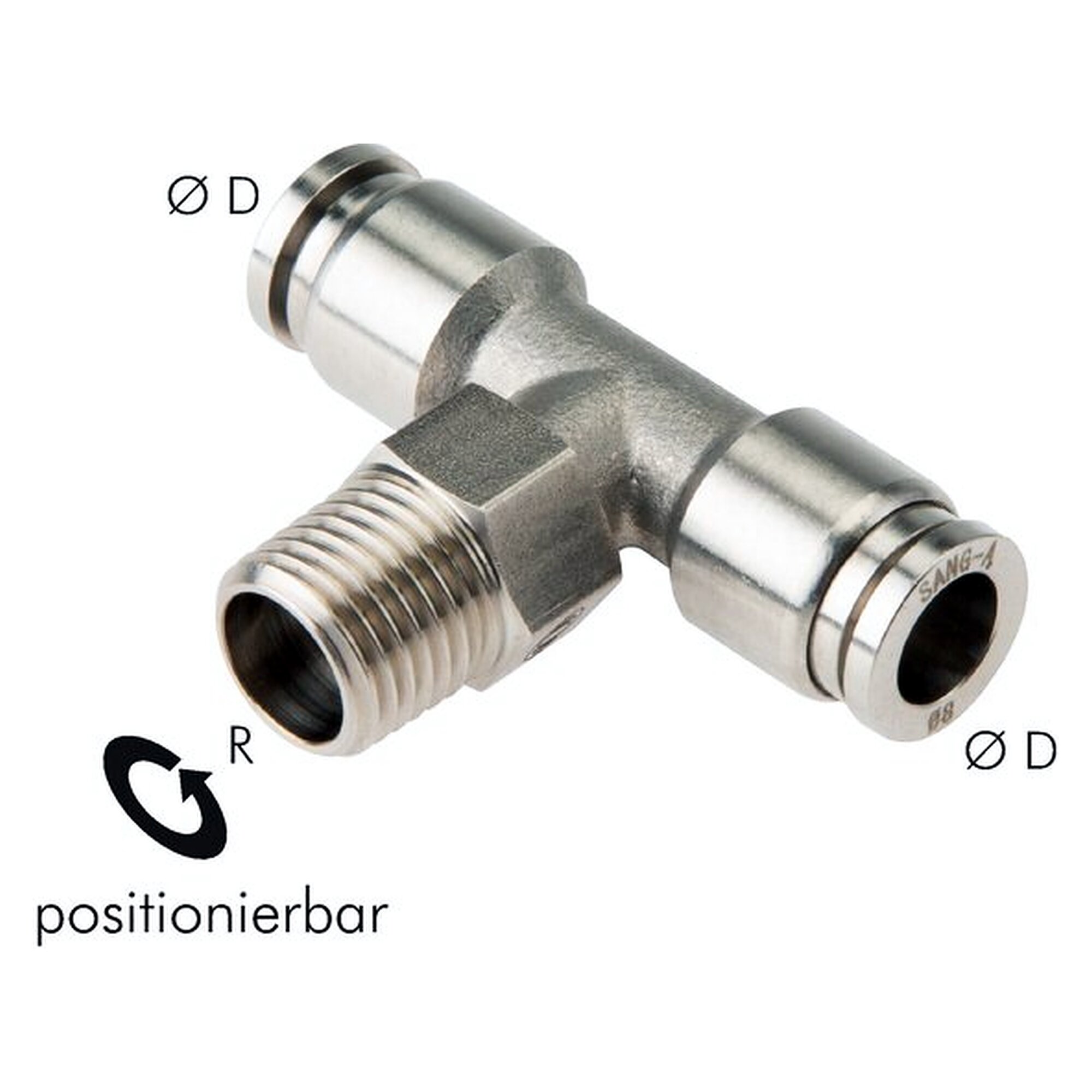 Steckanschluss, T-Form, Einschraubgewinde R 1/4", Schlauch 10 mm, Edelstahl