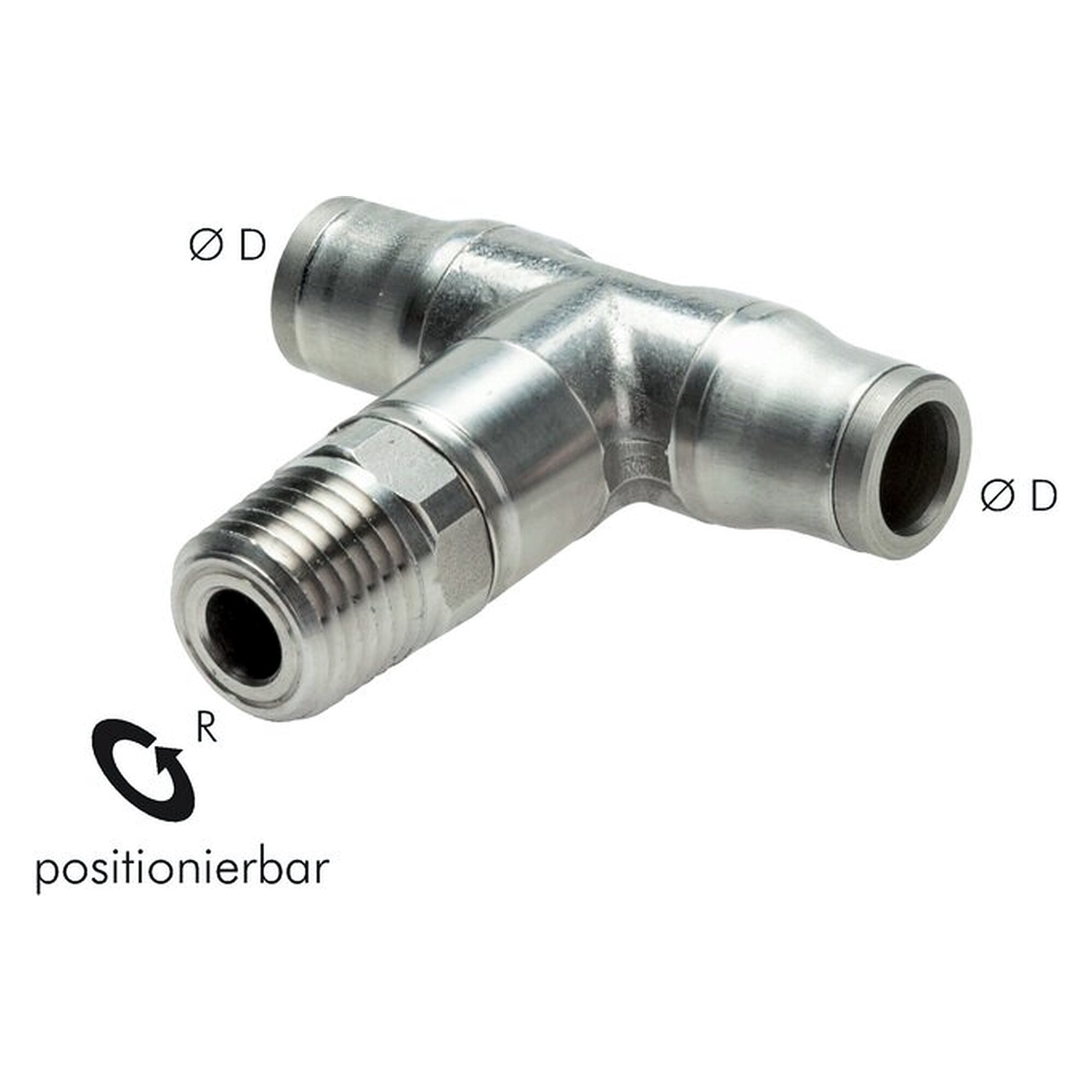 Push-in fitting, tee design, male thread NPT 1/8", tube 4 mm, stainless steel 1.4404